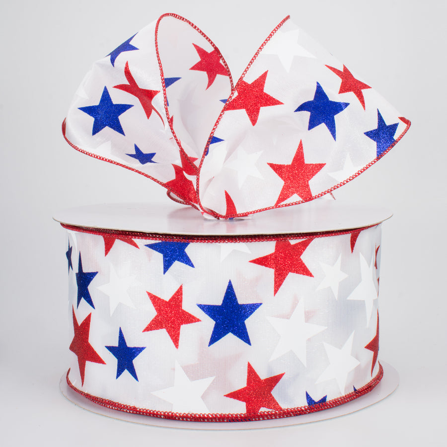 4" Patriotic Star Ribbon: White (50 Yards) Lifestyle Photo