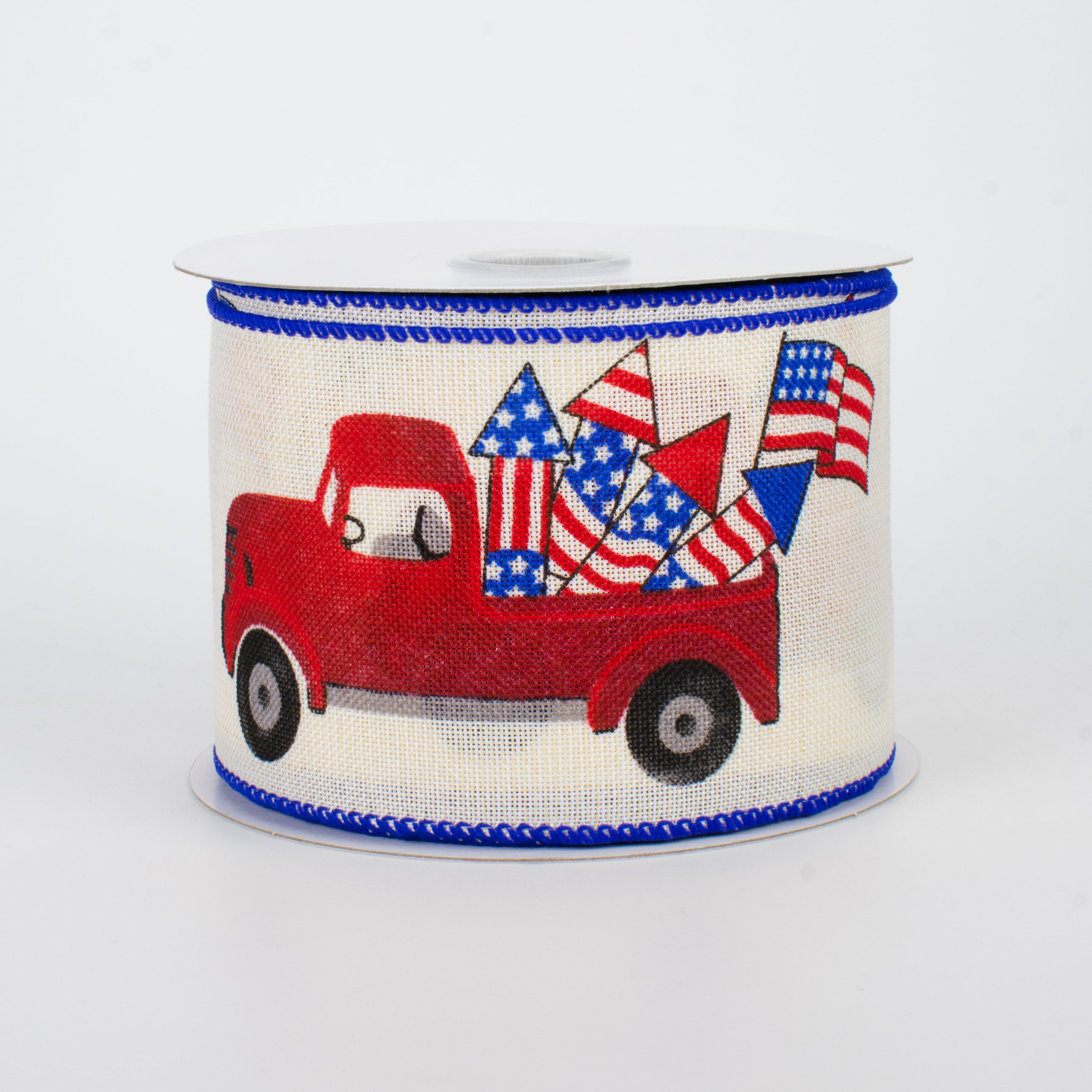 2.5" Patriotic Vintage Truck Ribbon: Cream (10 Yards)