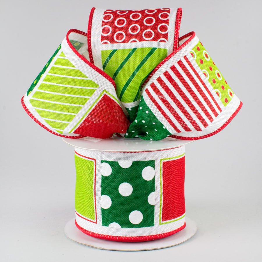 2.5" Patterned Blocks Ribbon: Christmas Colors (10 Yards) Lifestyle Photo