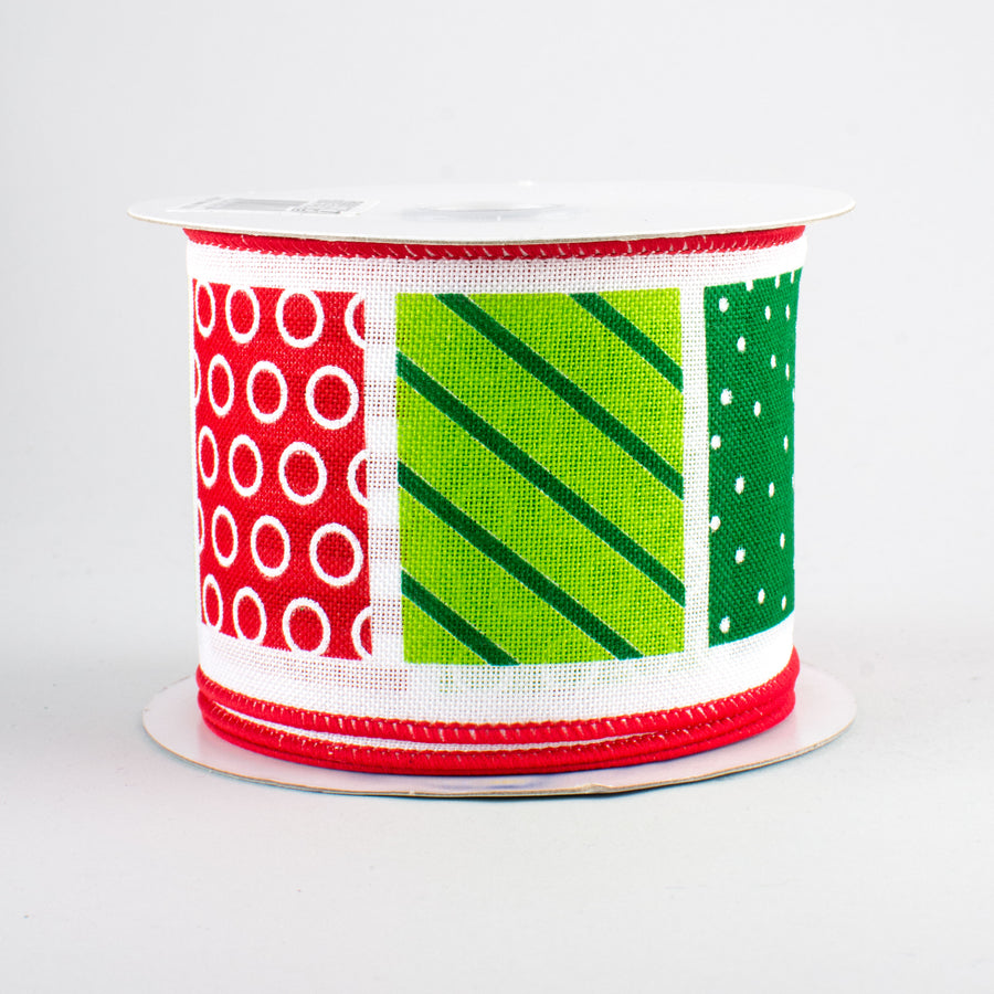 2.5" Patterned Blocks Ribbon: Christmas Colors (10 Yards)