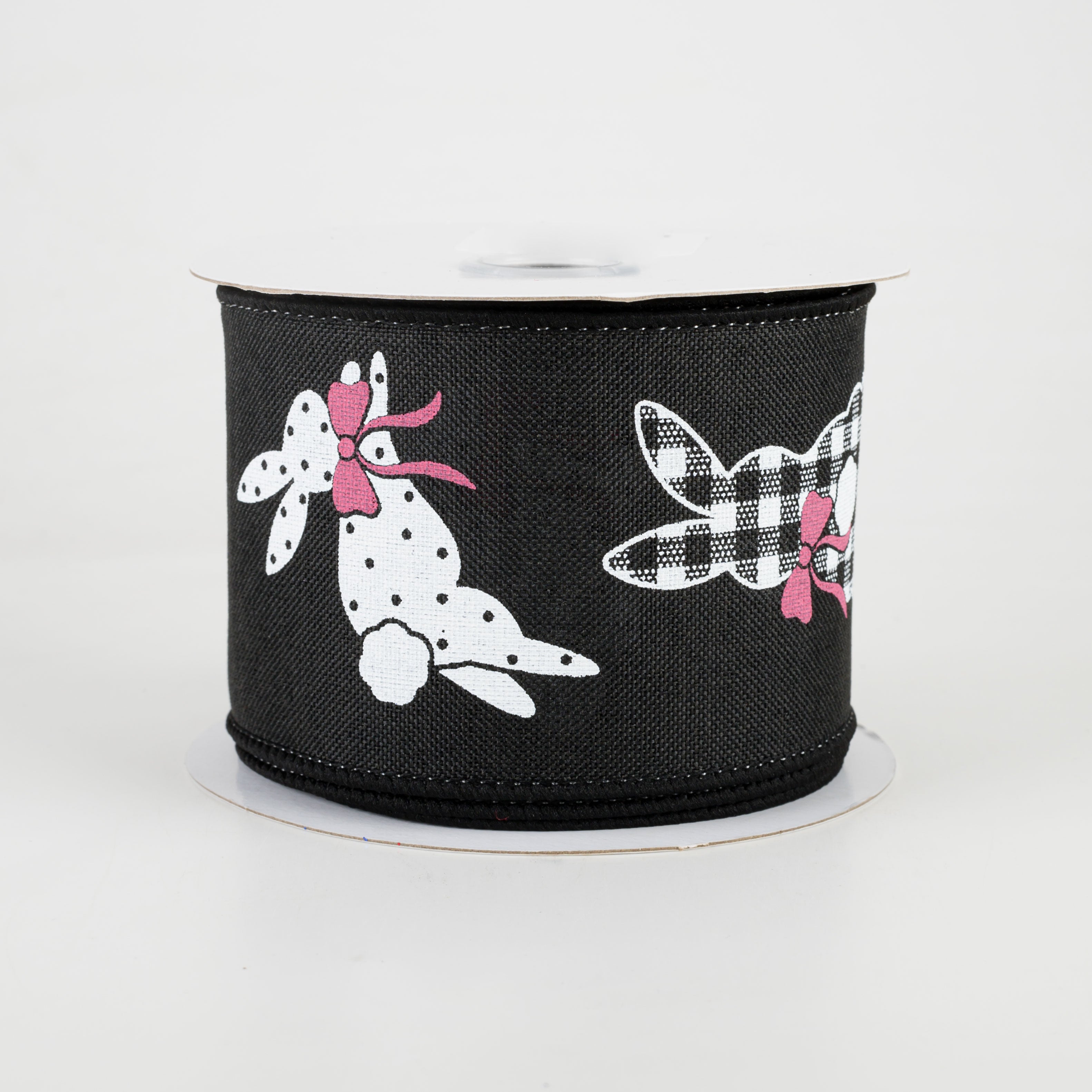 2.5" Patterned Bunnies Ribbon: Black (10 Yards)