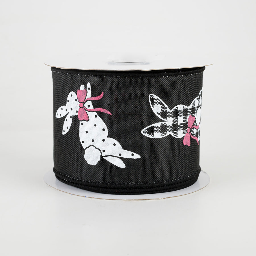 2.5" Patterned Bunnies Ribbon: Black (10 Yards)