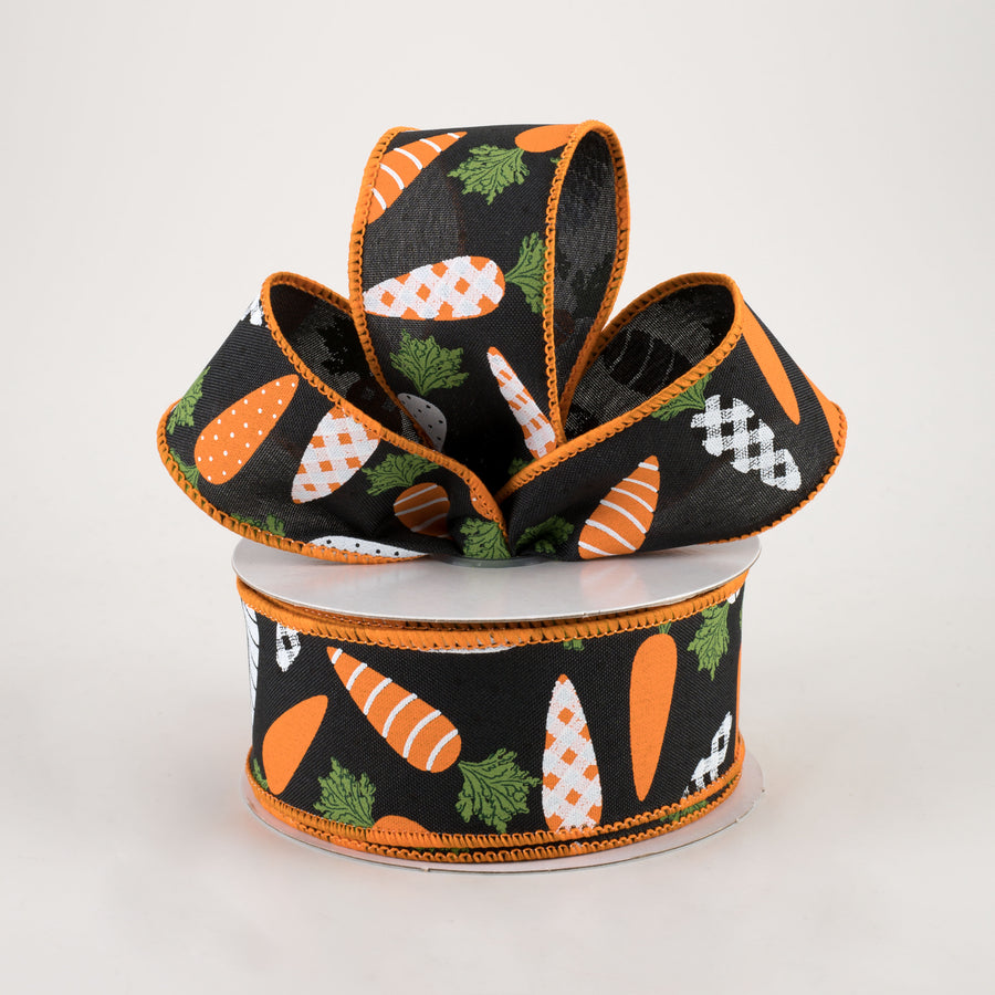 1.5" Patterned Carrots Ribbon: Black (10 Yards) Lifestyle Photo