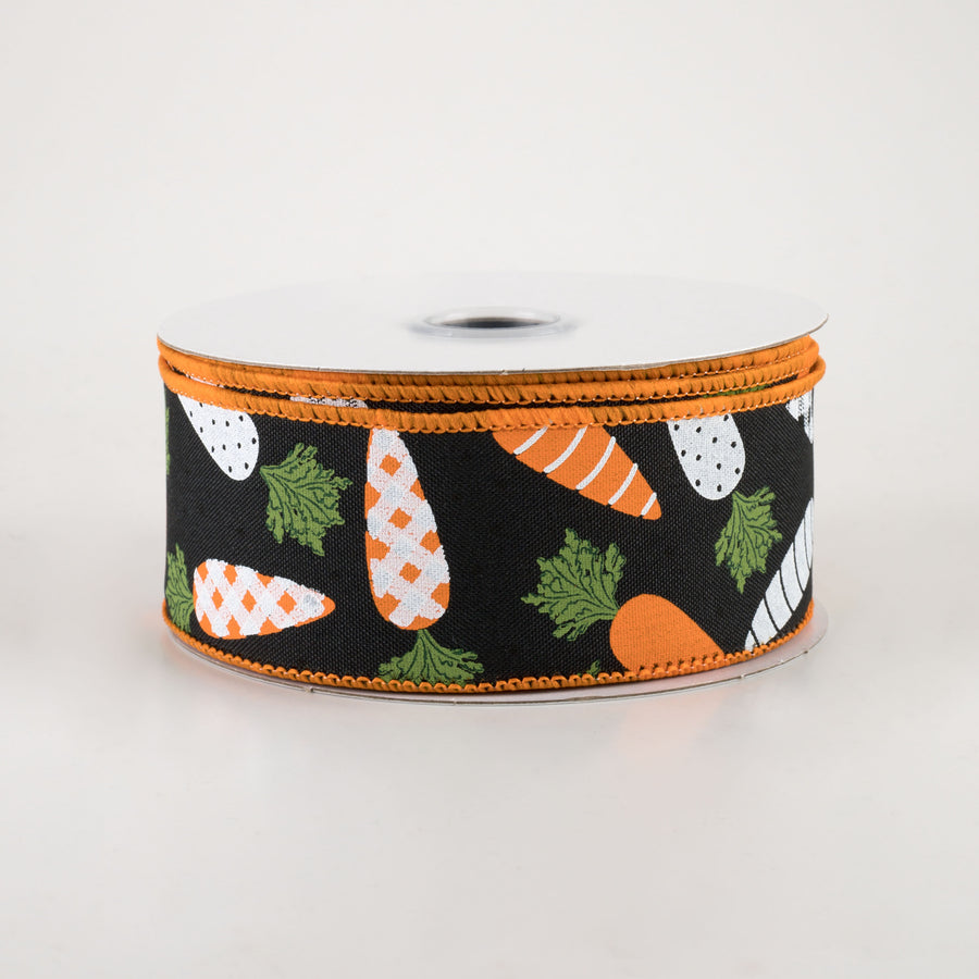 1.5" Patterned Carrots Ribbon: Black (10 Yards)