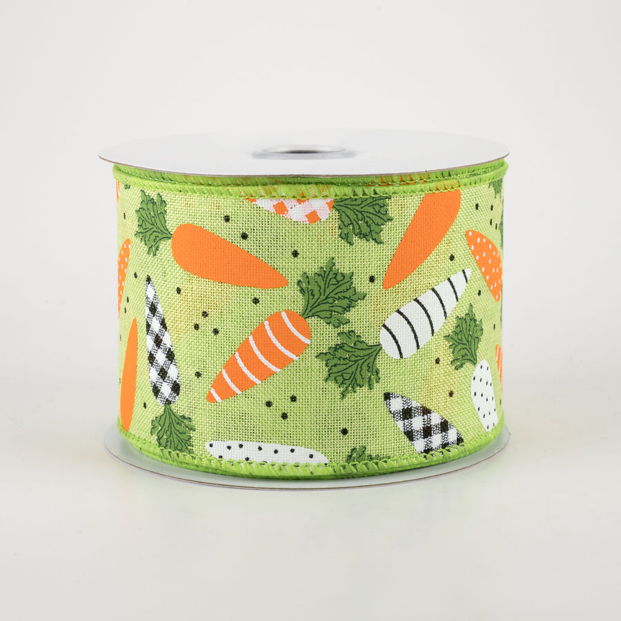 2.5" Patterned Carrots Ribbon: Bright Green Royal (10 Yards)