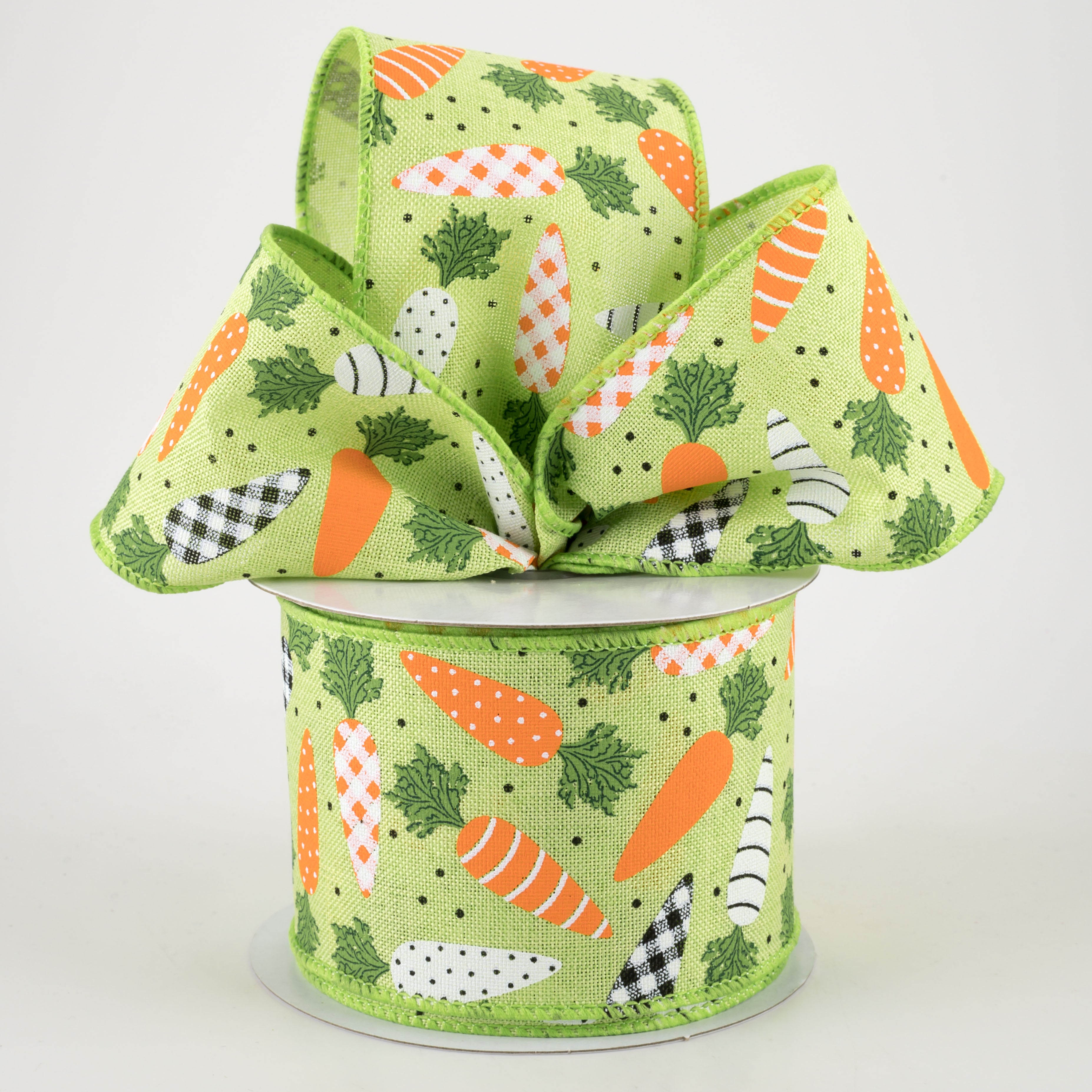 2.5" Patterned Carrots Ribbon: Bright Green Royal (10 Yards) Lifestyle Photo