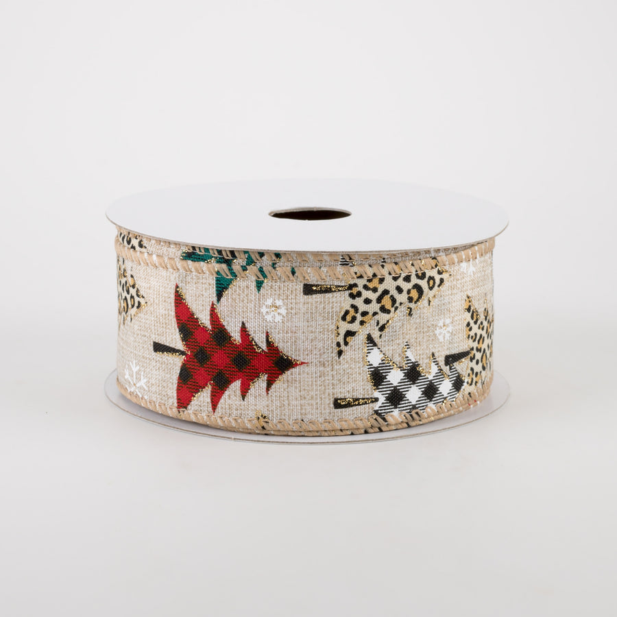 1.5" Patterned Cheetah Buffalo Plaid Tree Ribbon (10 Yards)
