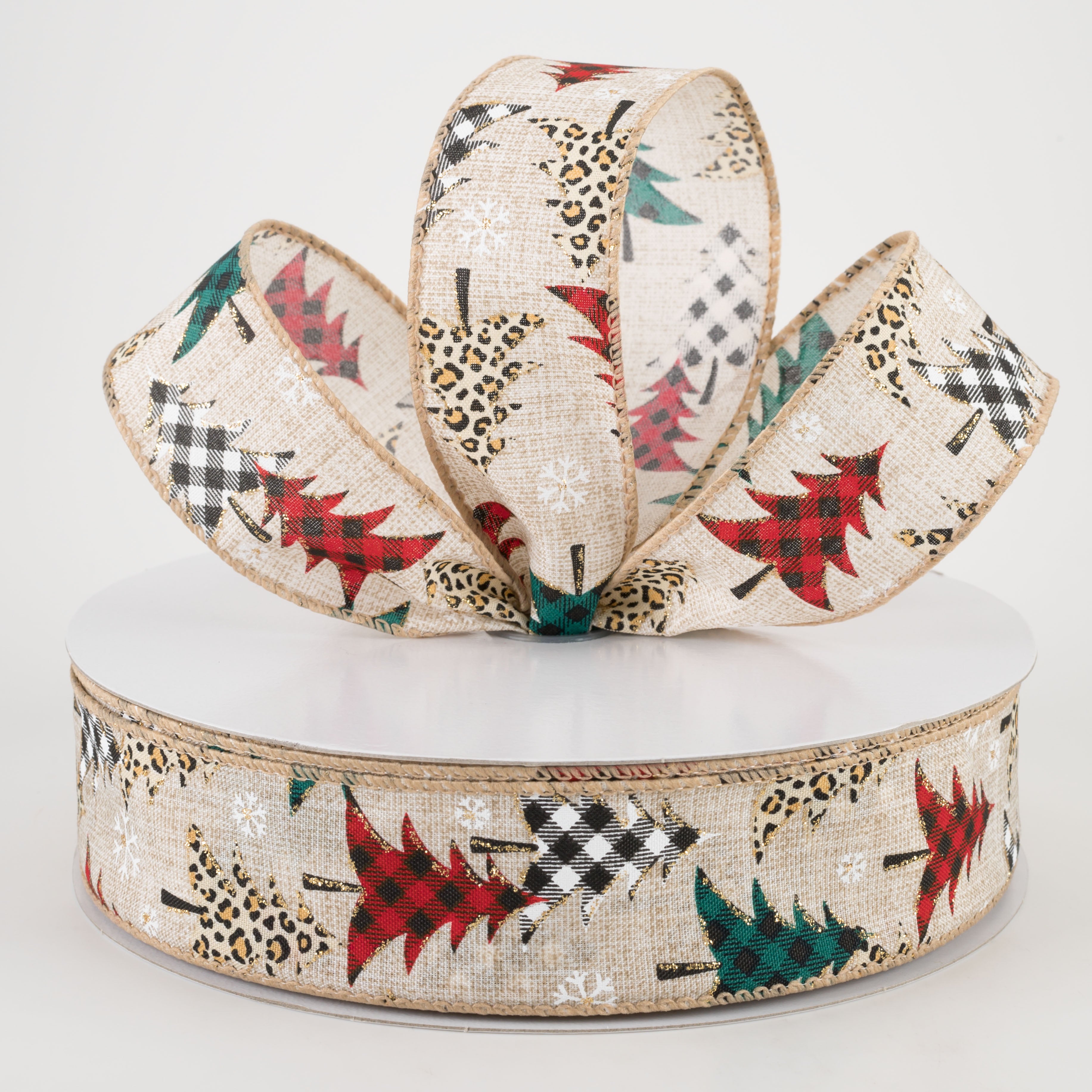 1.5" Patterned Cheetah Buffalo Plaid Tree Ribbon (50 Yards) Lifestyle Photo