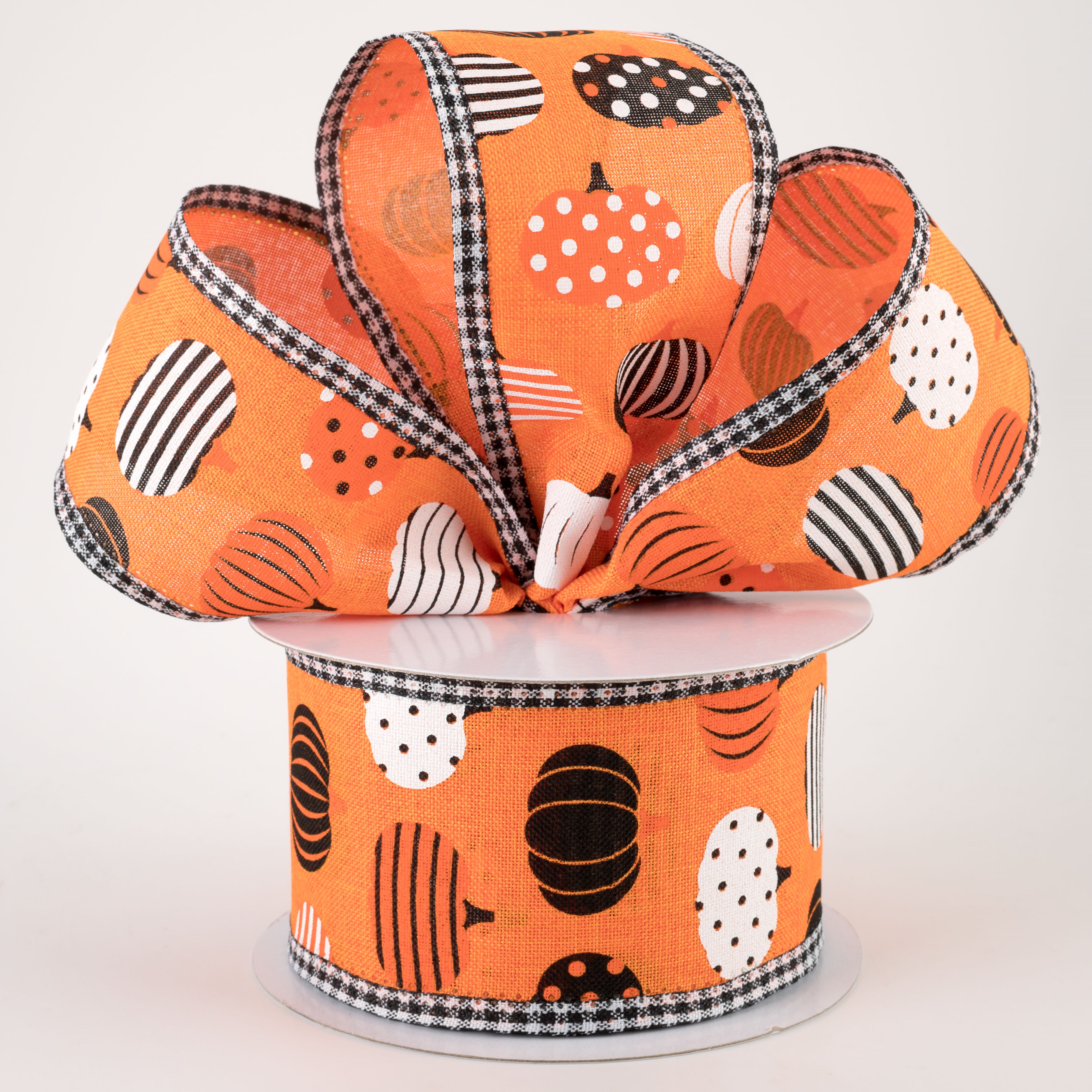2.5" Patterned Pumpkins Gingham Edge Ribbon: Orange (10 Yards) Lifestyle Photo