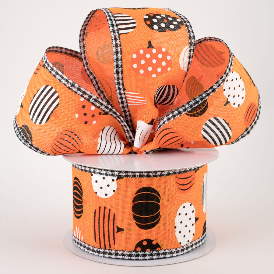 2.5" Patterned Pumpkins Gingham Edge Ribbon: Orange (10 Yards) Lifestyle Photo