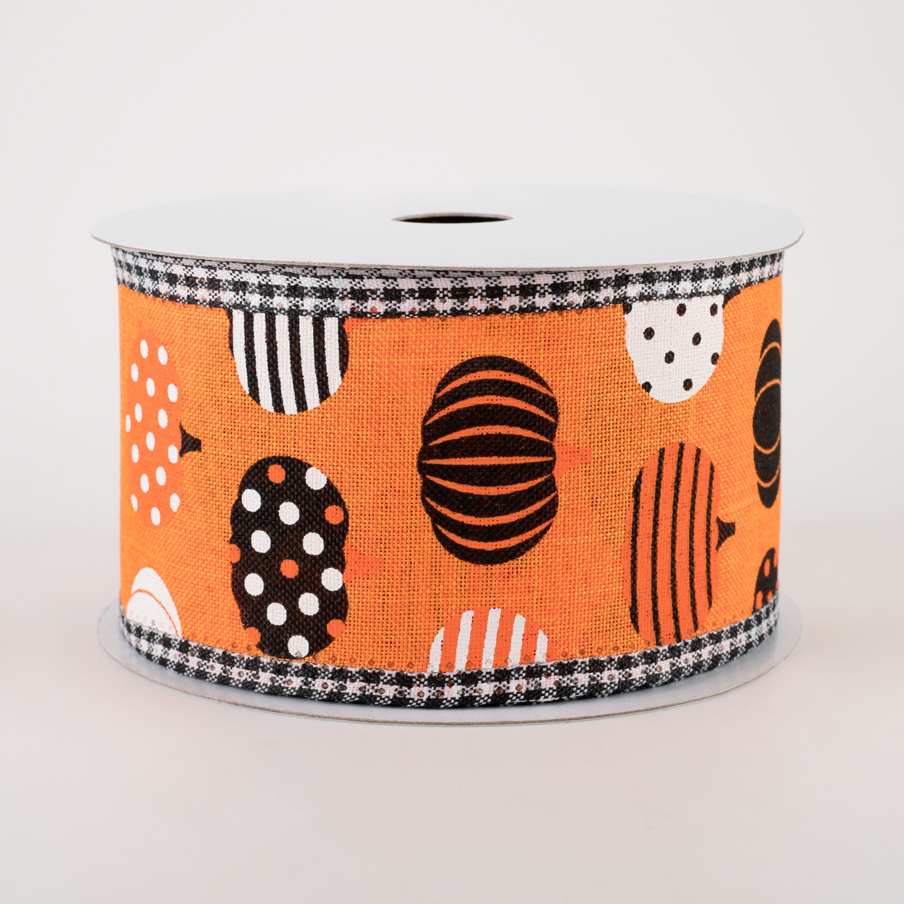 2.5" Patterned Pumpkins Gingham Edge Ribbon: Orange (10 Yards)