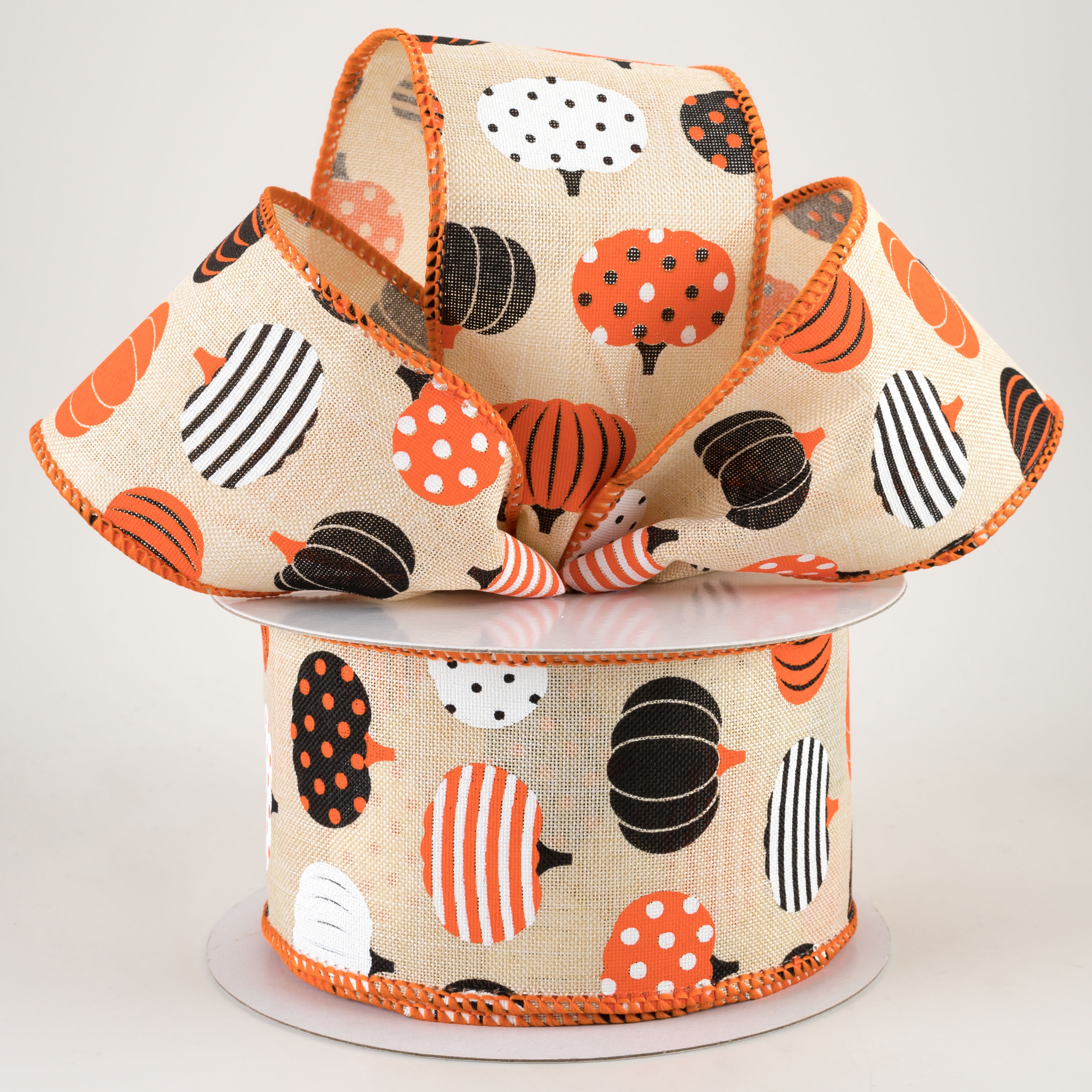 2.5" Patterned Pumpkins Ribbon: Cream (10 Yards) Lifestyle Photo