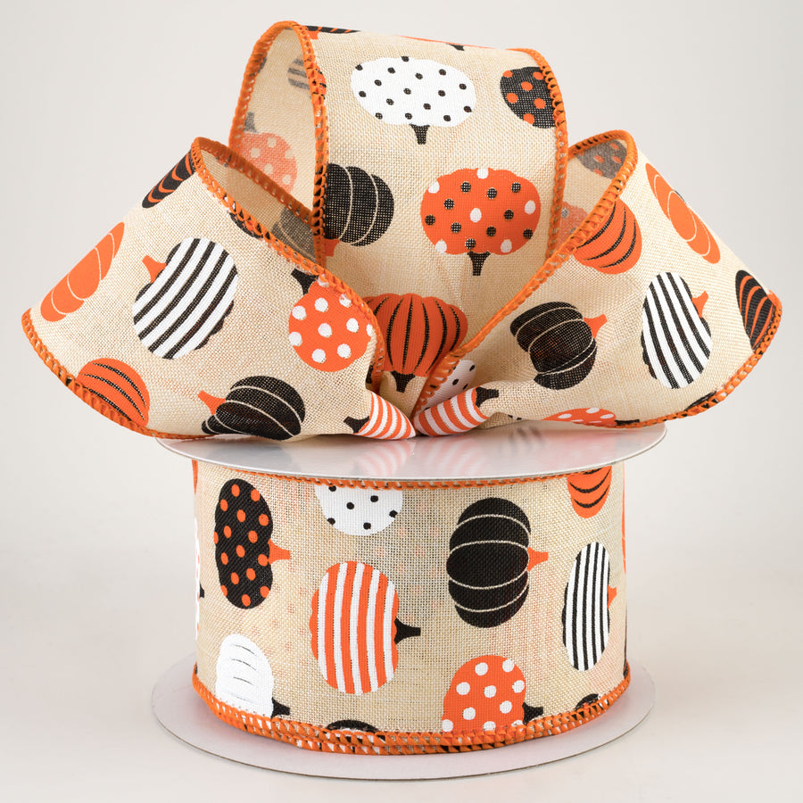2.5" Patterned Pumpkins Ribbon: Cream (10 Yards) Lifestyle Photo