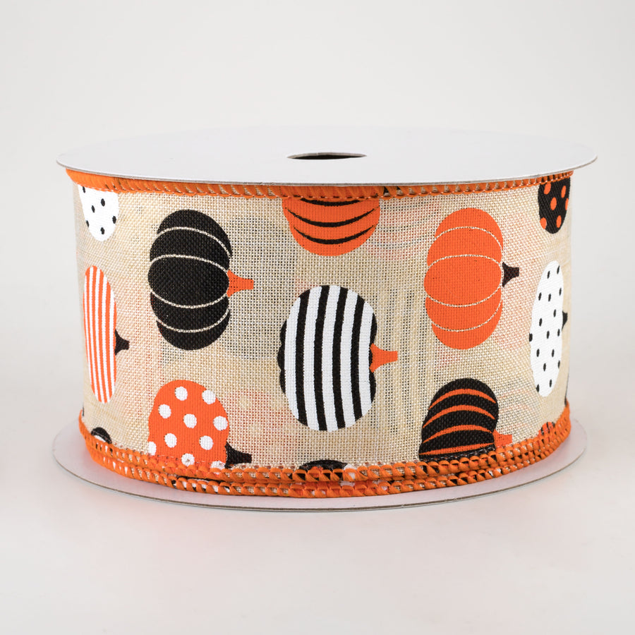 2.5" Patterned Pumpkins Ribbon: Cream (10 Yards)