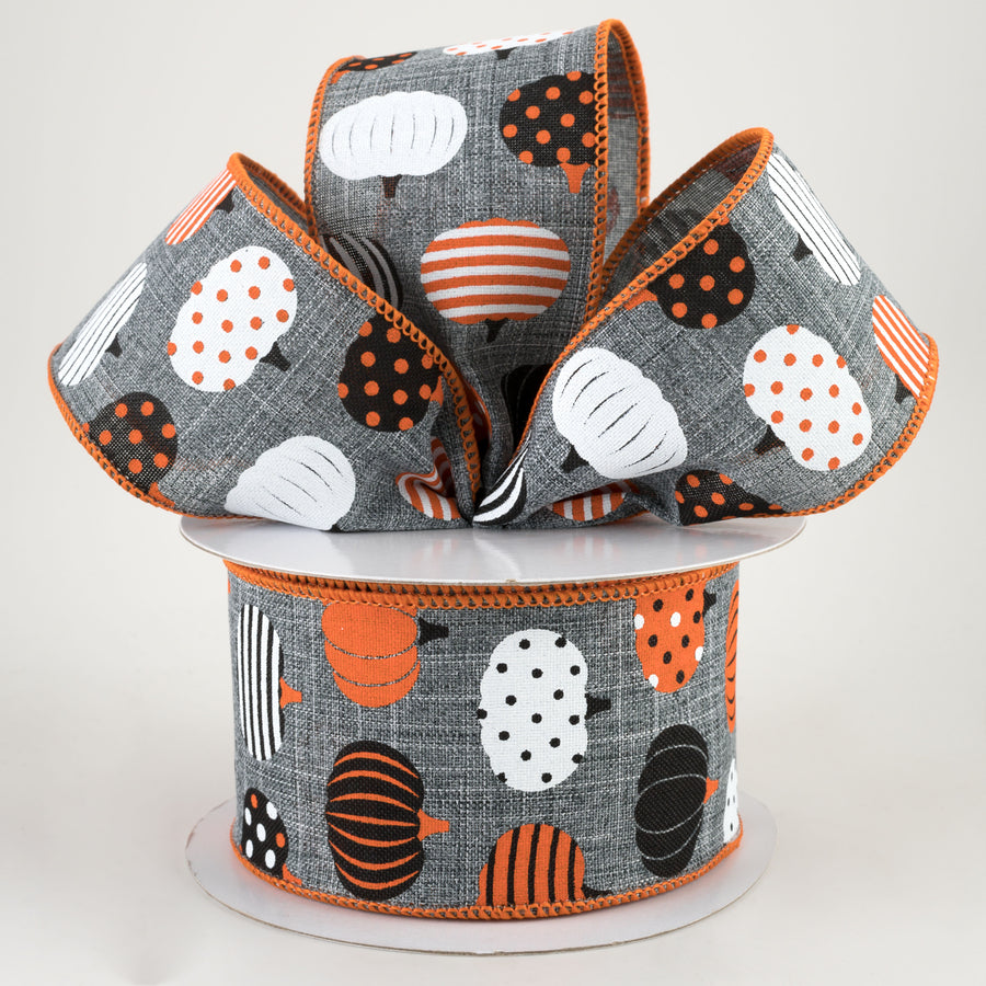 2.5" Patterned Pumpkins Ribbon: Grey (10 Yards) Lifestyle Photo