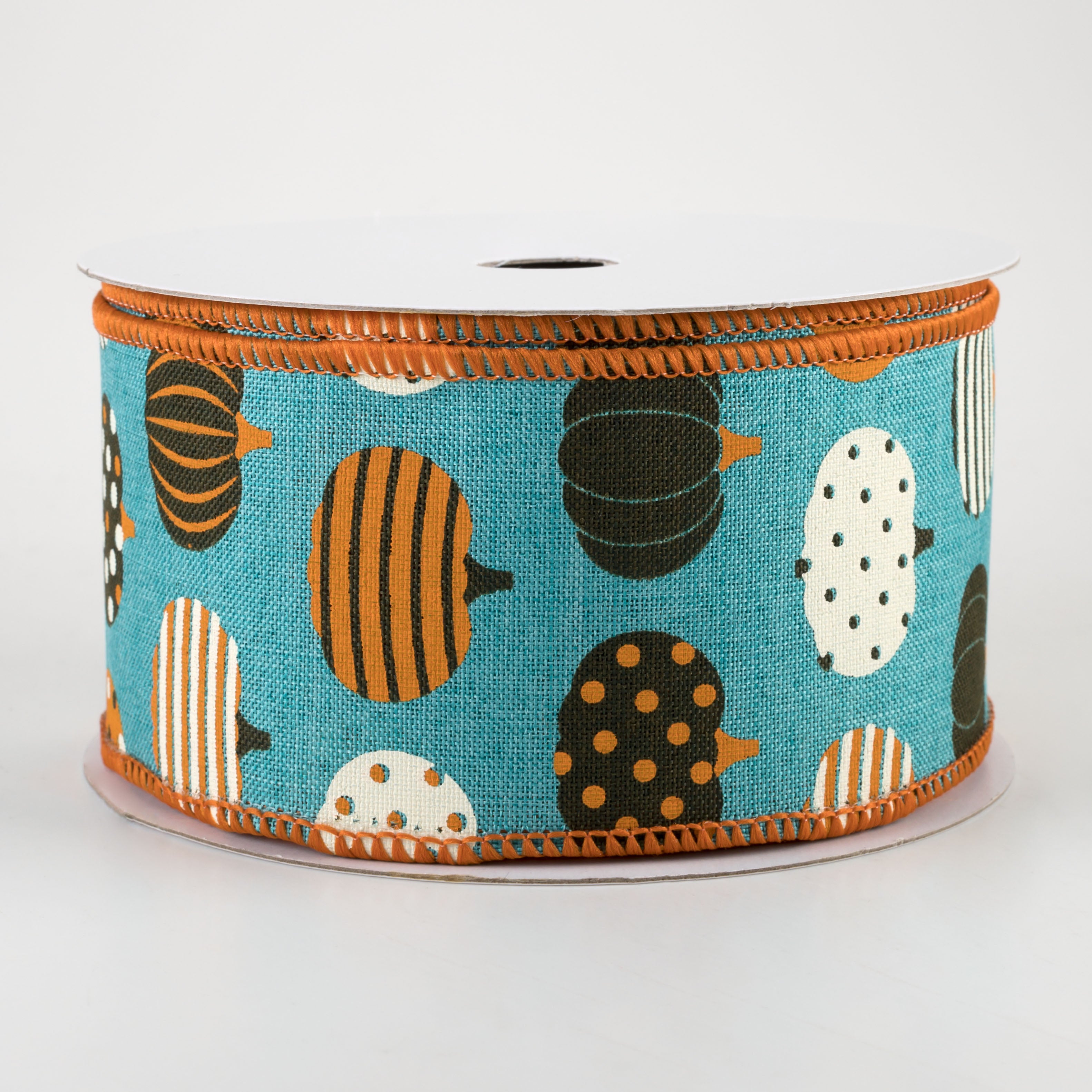 2.5" Patterned Pumpkins Ribbon: Light Teal (10 Yards)