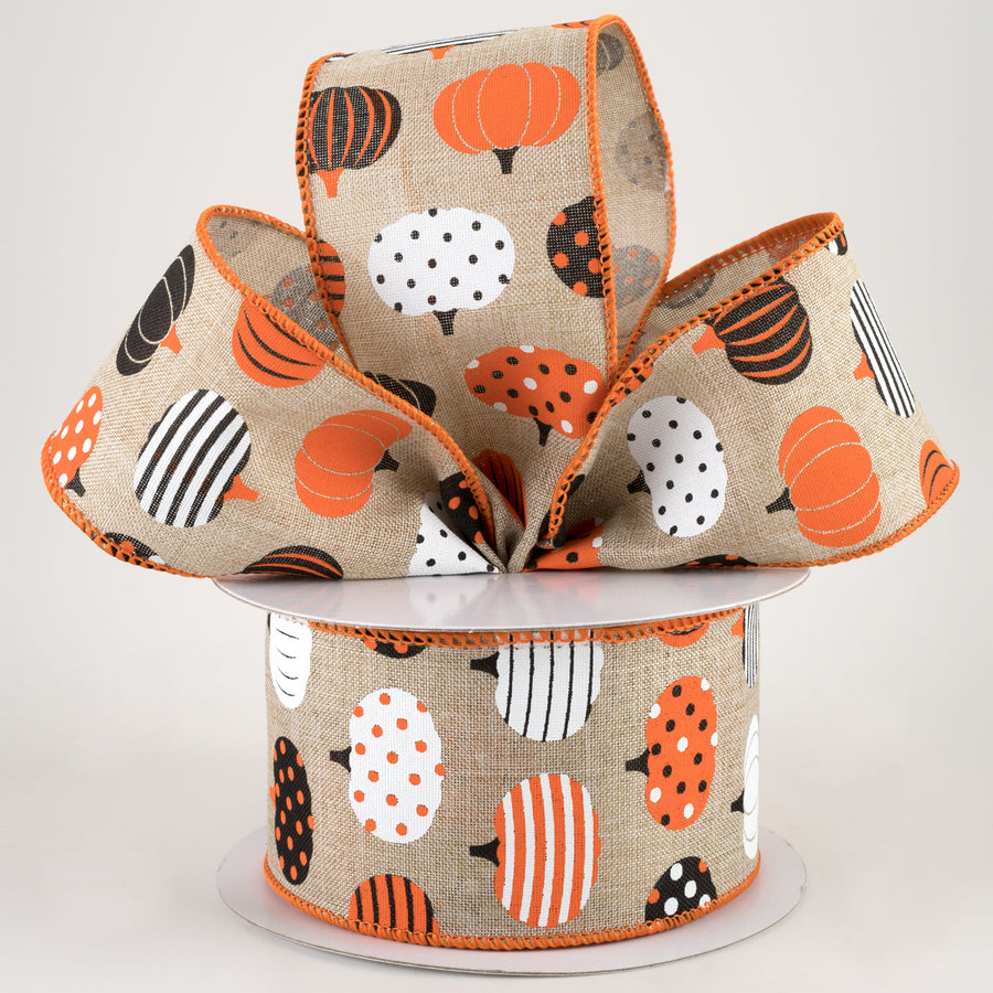 2.5" Patterned Pumpkins Ribbon: Natural (10 Yards) Lifestyle Photo