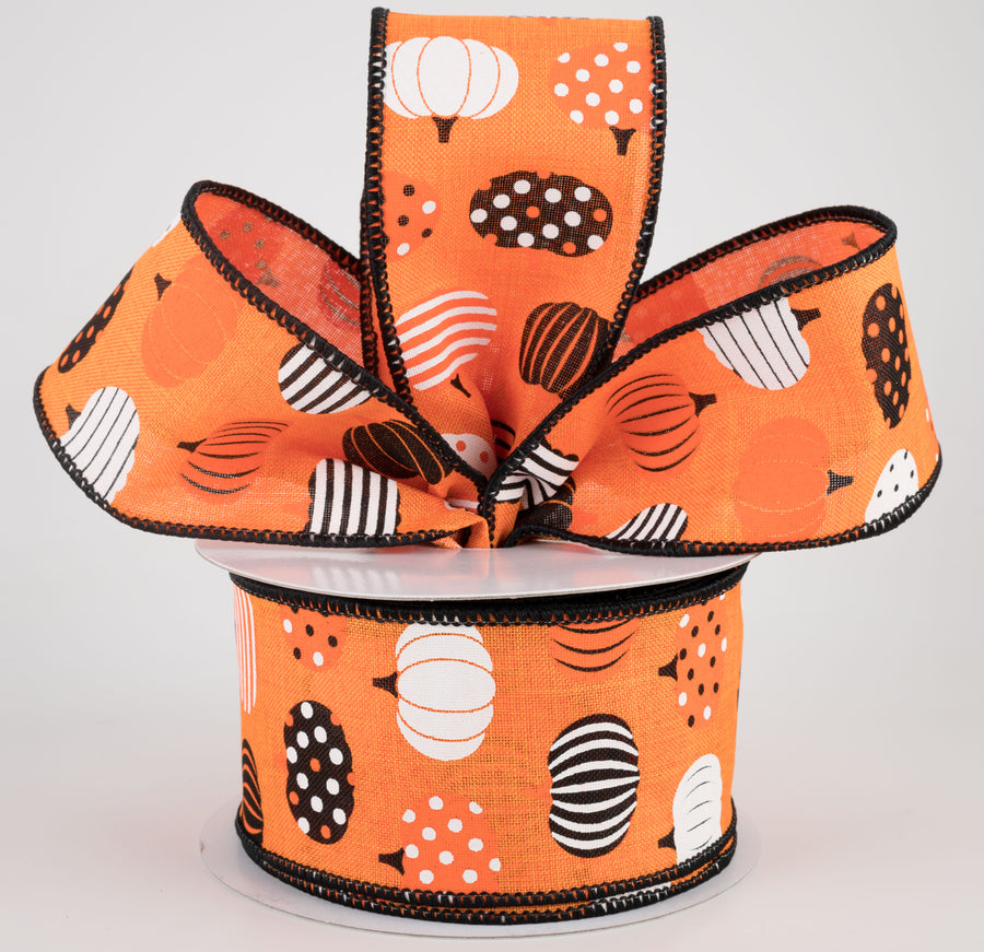 2.5" Patterned Pumpkins Ribbon: Orange, Black, White (10 Yards) Lifestyle Photo