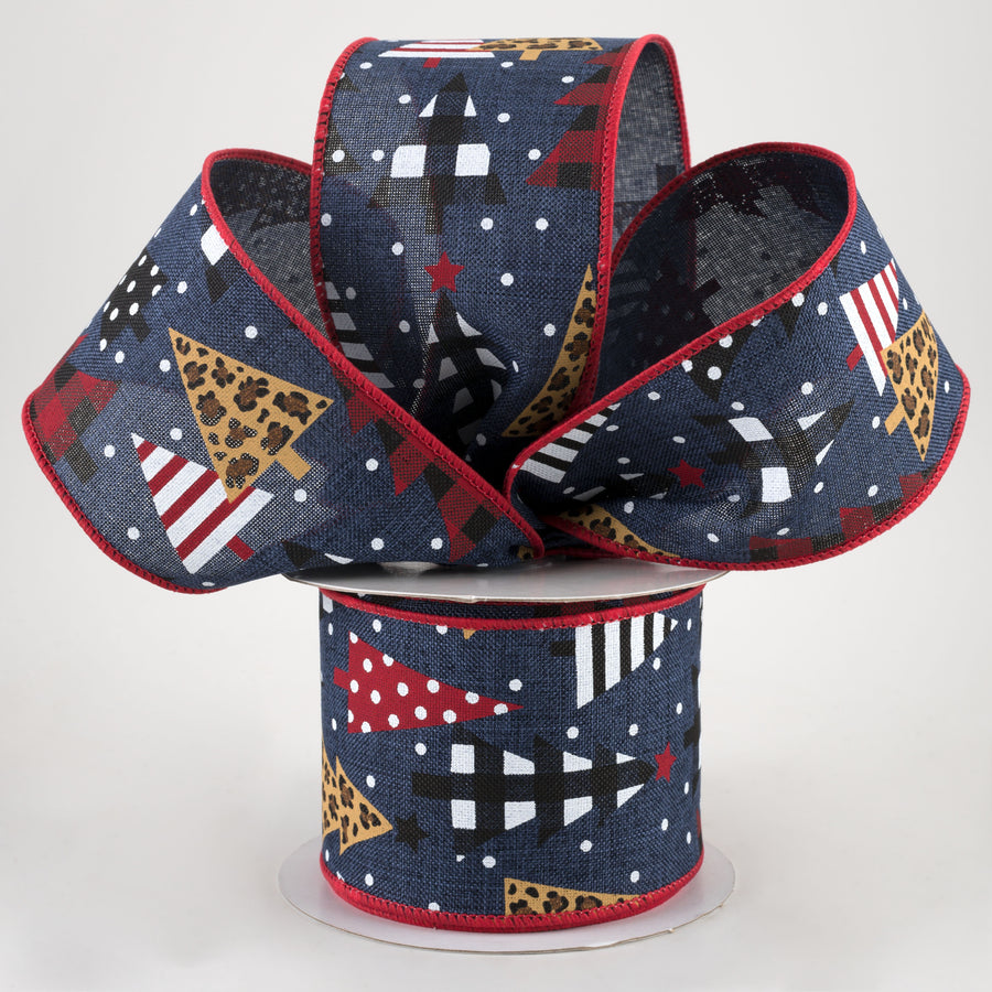 2.5" Patterned Trees Ribbon: Navy (10 Yards) Lifestyle Photo
