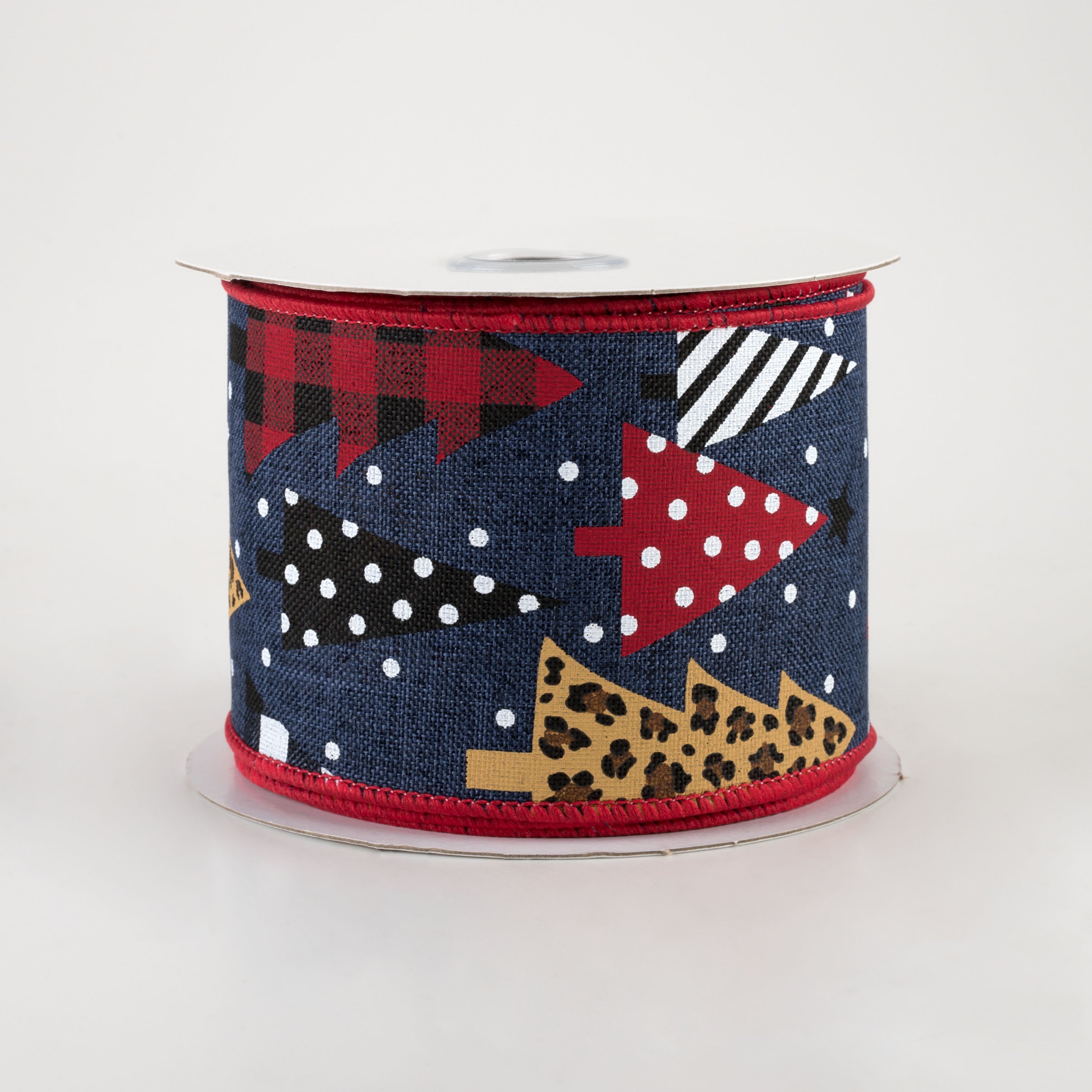 2.5" Patterned Trees Ribbon: Navy (10 Yards)
