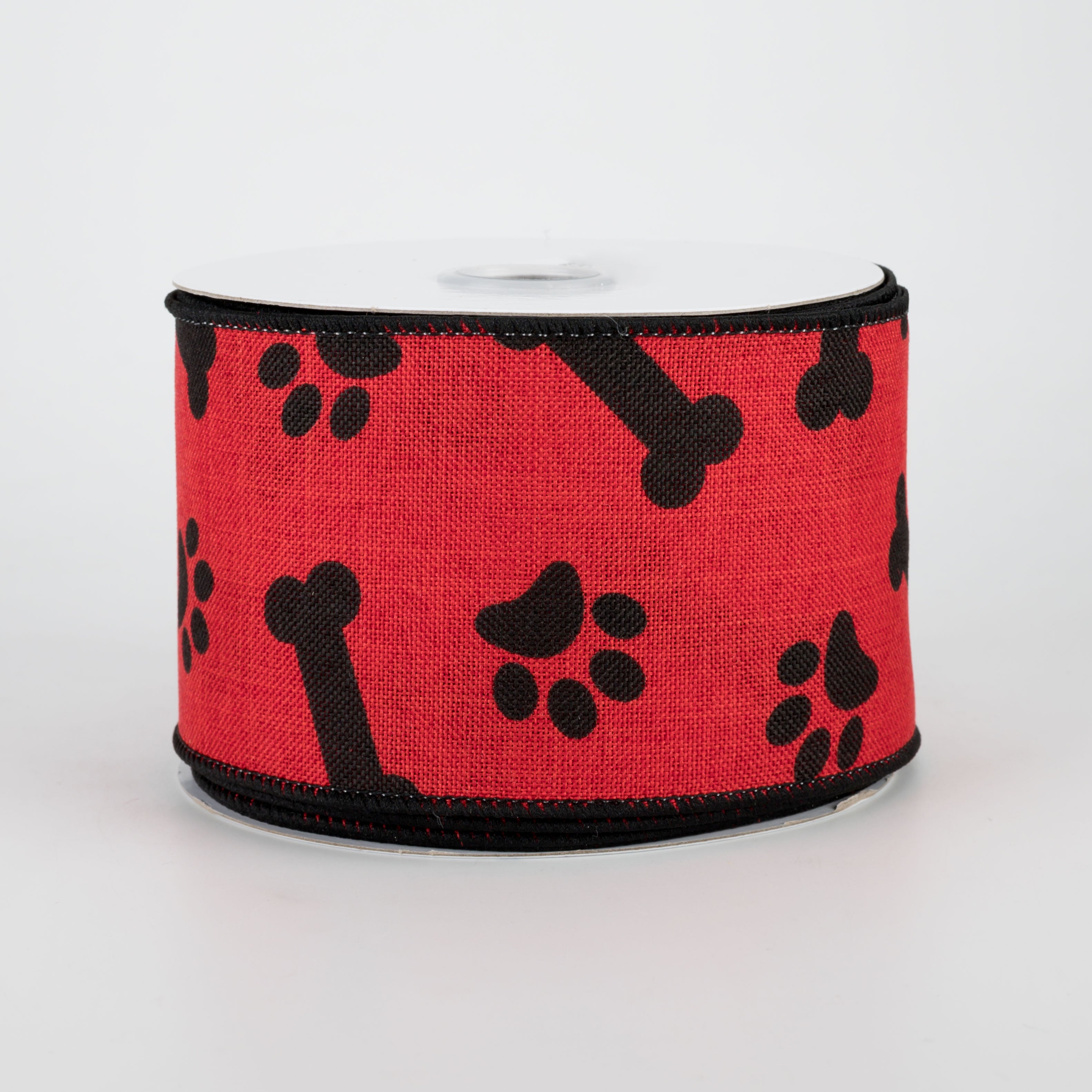 2.5" Paw Print & Bones Ribbon: Red & Black (10 Yards)
