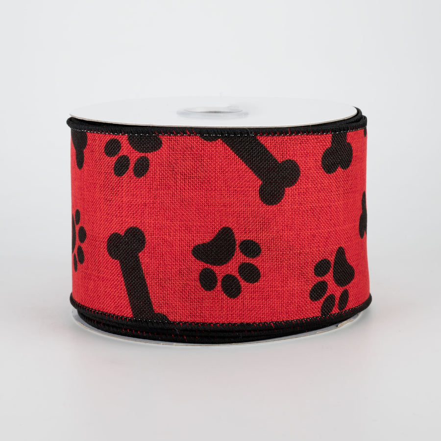2.5" Paw Print & Bones Ribbon: Red & Black (10 Yards)