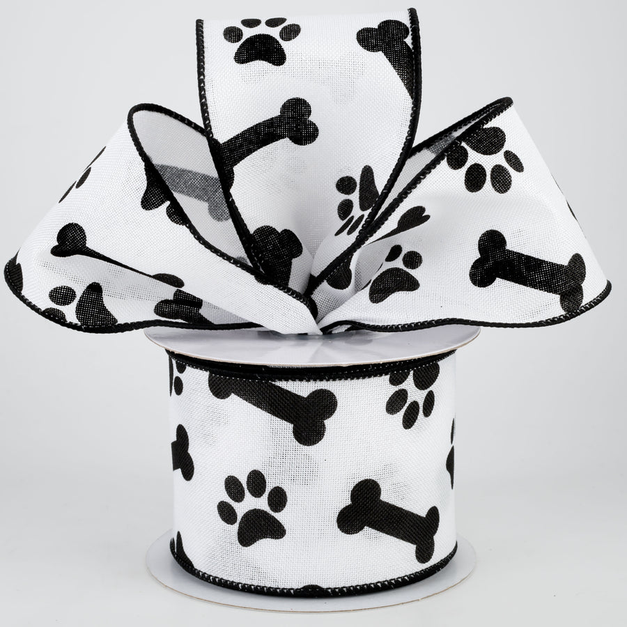 2.5" Paw Print & Bones Ribbon: White & Black (10 Yards) Lifestyle Photo