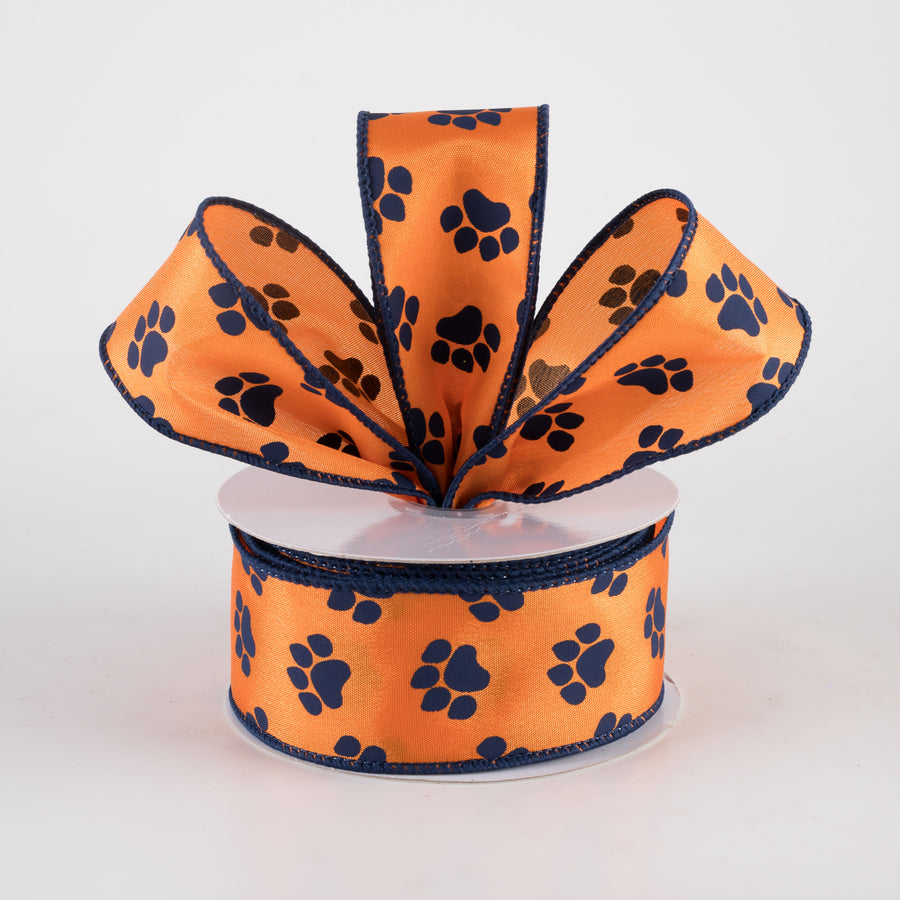 1.5" Paw Prints Ribbon: Orange & Navy Blue (10 Yards) Lifestyle Photo