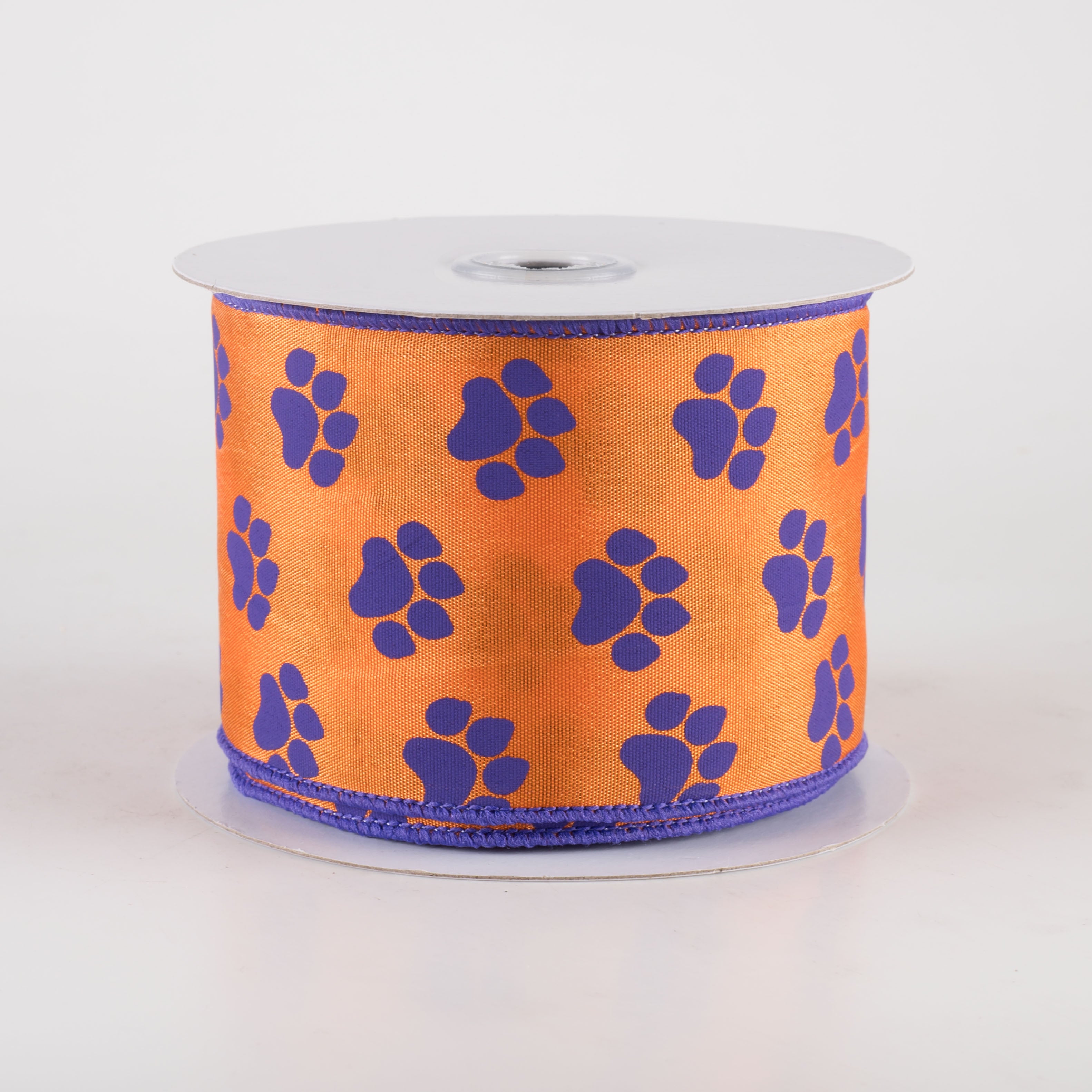 2.5" Paw Prints Ribbon: Purple & Orange (10 Yards)