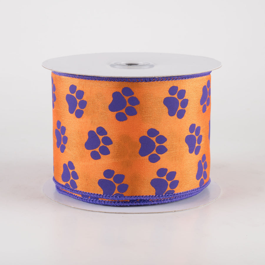 2.5" Paw Prints Ribbon: Purple & Orange (10 Yards)