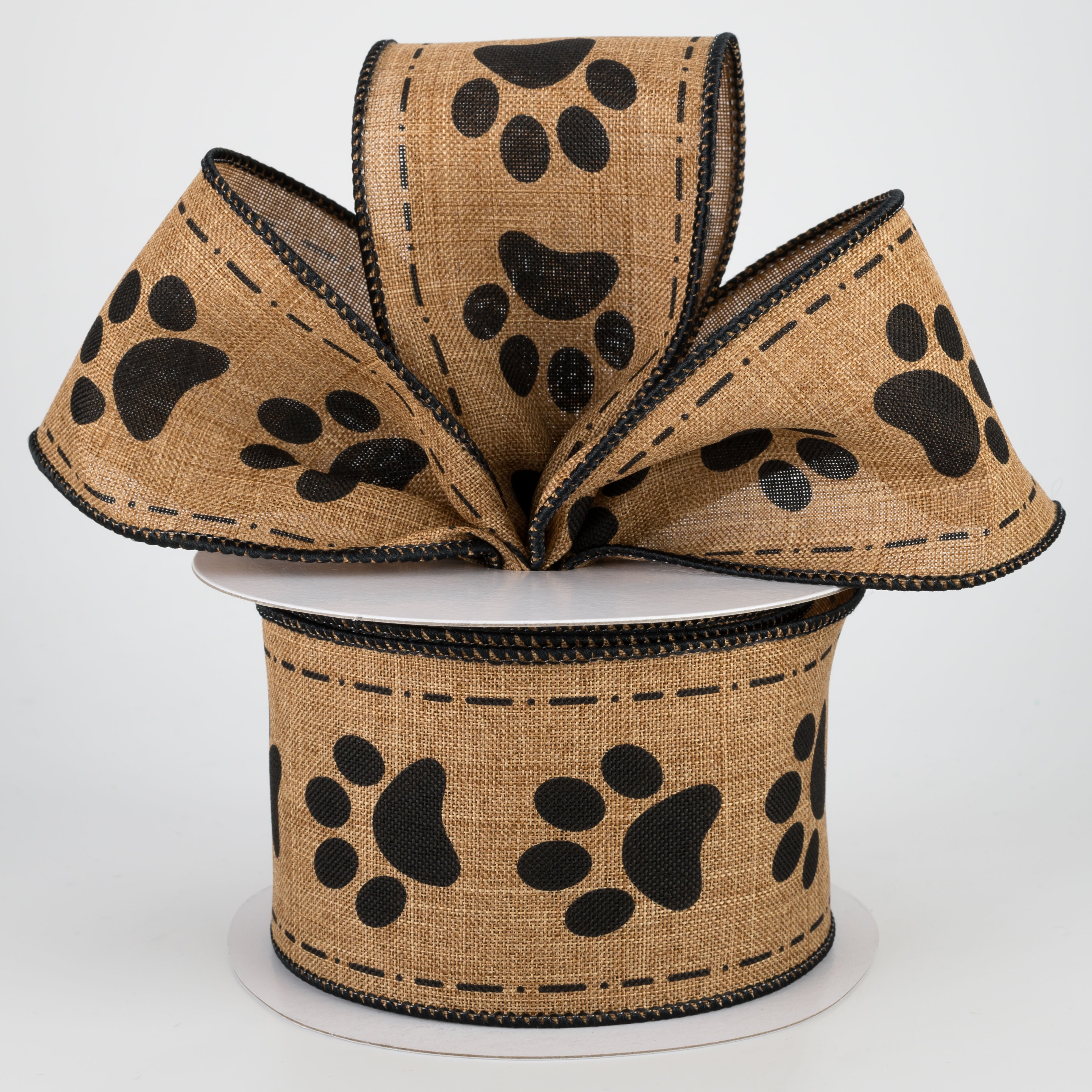 2.5" Paw Prints Ribbon: Tan & Black (10 Yards) Lifestyle Photo