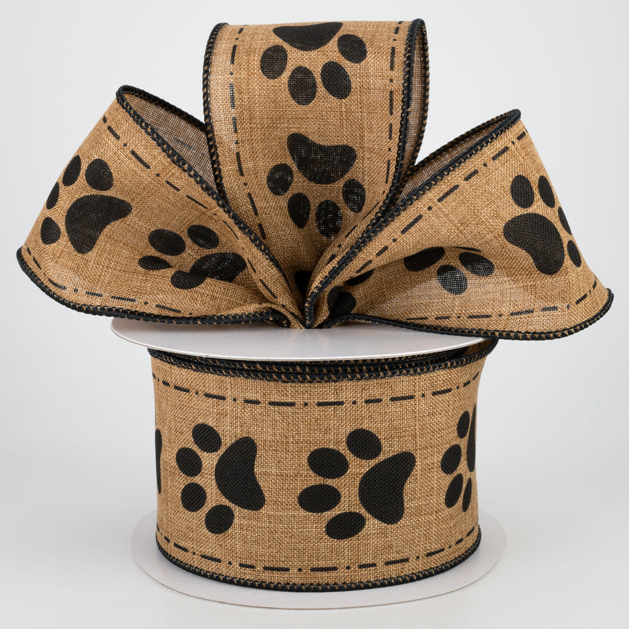 2.5" Paw Prints Ribbon: Tan & Black (10 Yards) Lifestyle Photo