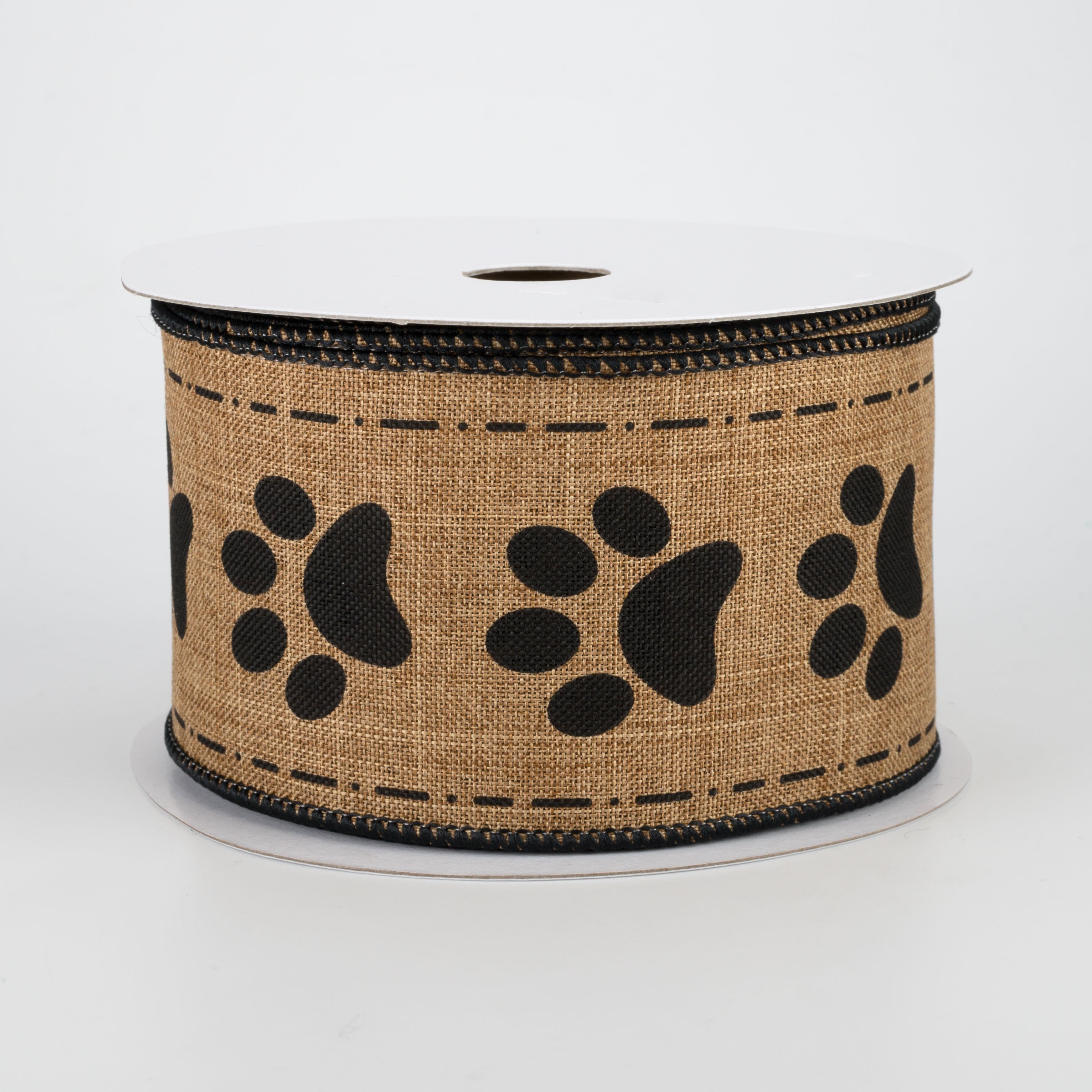 2.5" Paw Prints Ribbon: Tan & Black (10 Yards)