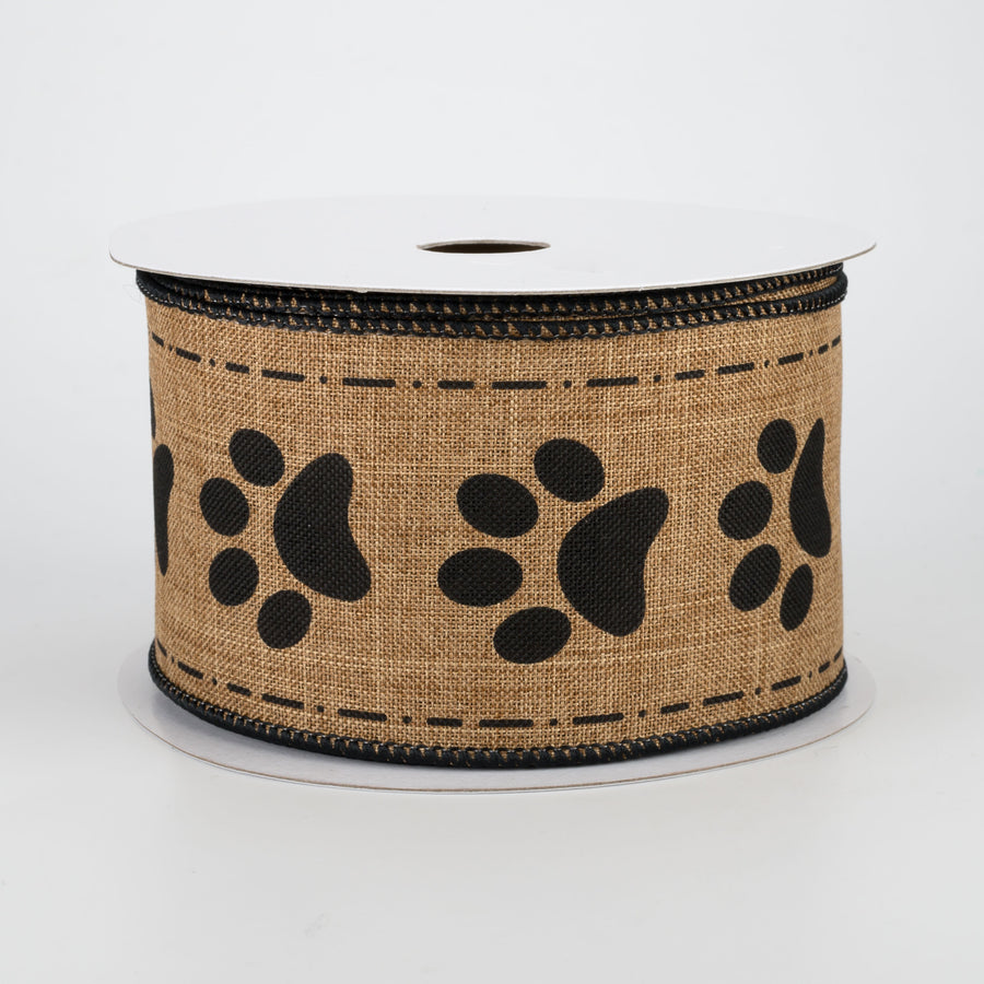 2.5" Paw Prints Ribbon: Tan & Black (10 Yards)