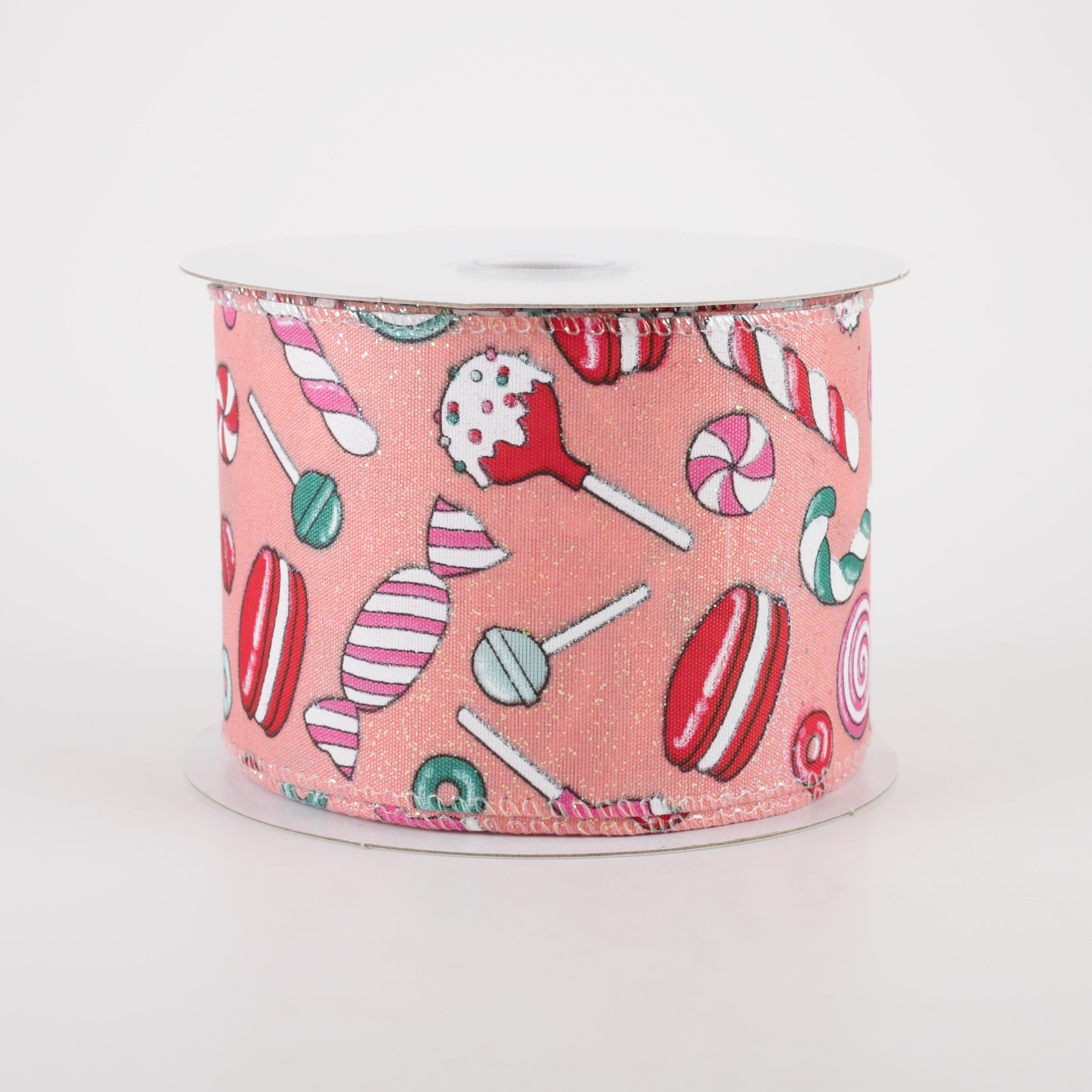 2.5" Peach Glitter Satin Christmas Treats Ribbon (10 Yards)