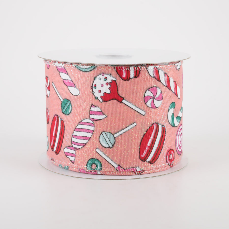 2.5" Peach Glitter Satin Christmas Treats Ribbon (10 Yards)