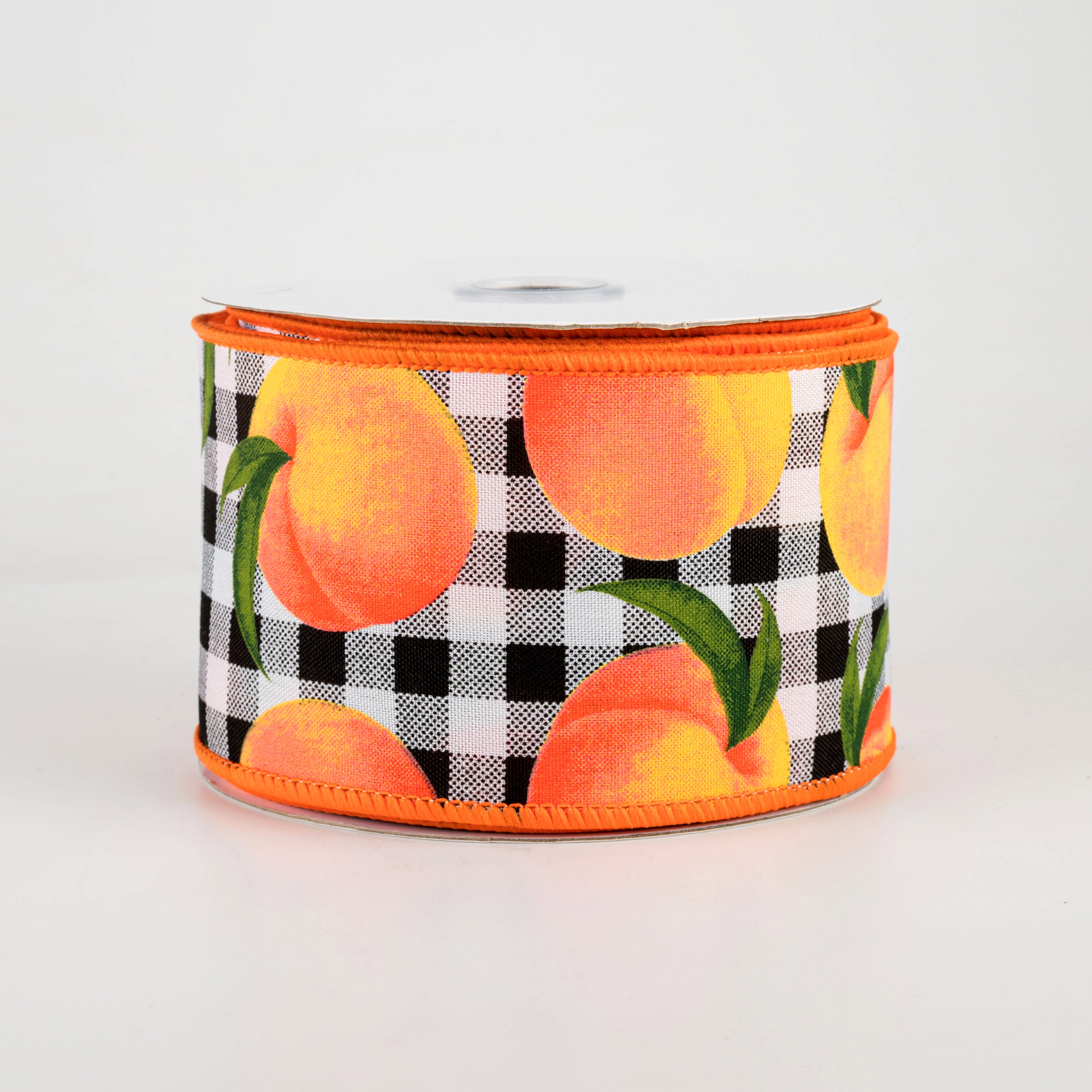2.5" Peaches On Gingham Ribbon (10 Yards)