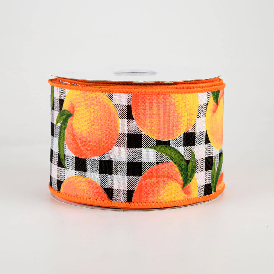 2.5" Peaches On Gingham Ribbon (10 Yards)