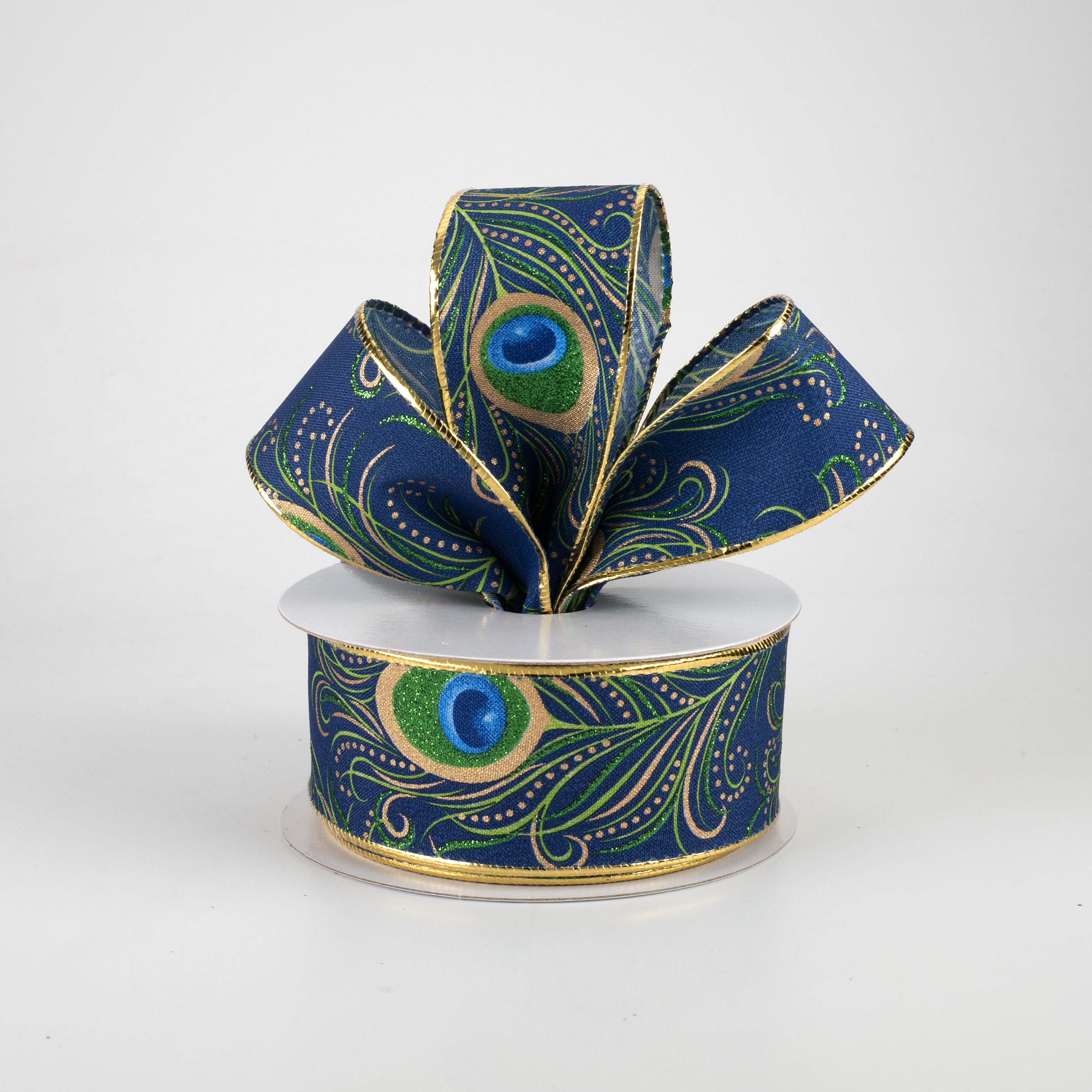 1.5" Peacock Gold Edge Ribbon: Navy (10 Yards) Lifestyle Photo