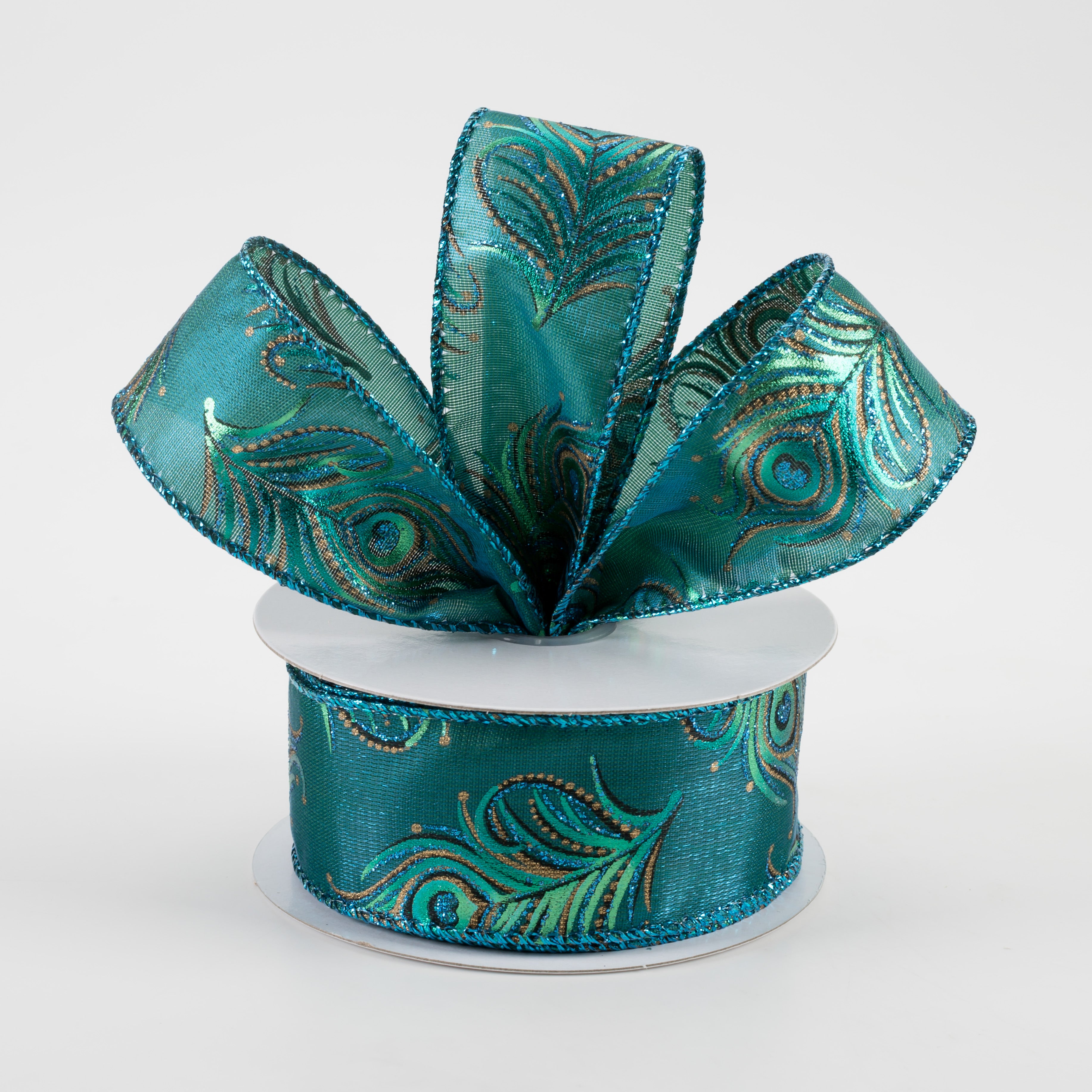 1.5" Peacock Metallic Feathers Ribbon (10 Yards) Lifestyle Photo