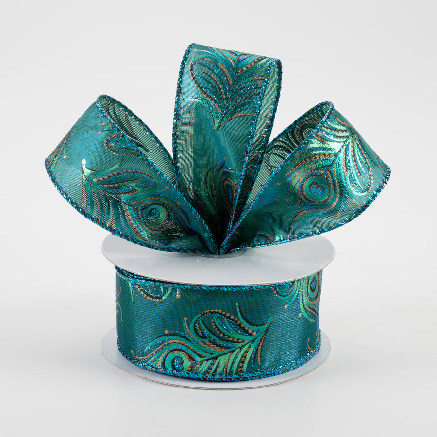 1.5" Peacock Metallic Feathers Ribbon (10 Yards) Lifestyle Photo