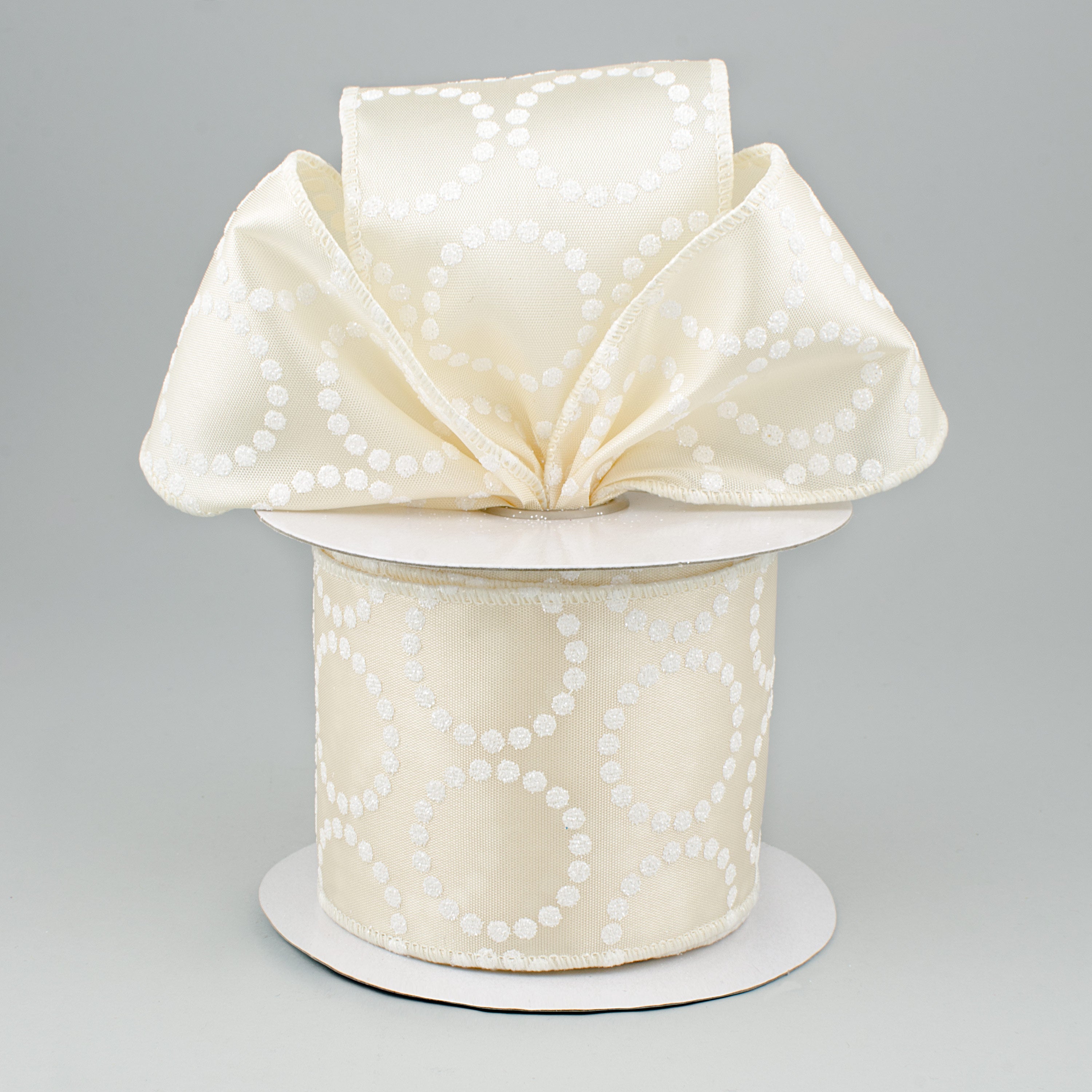 2.5" Pearl Bead Circle Ribbon: Ivory & White (10 Yards) Lifestyle Photo