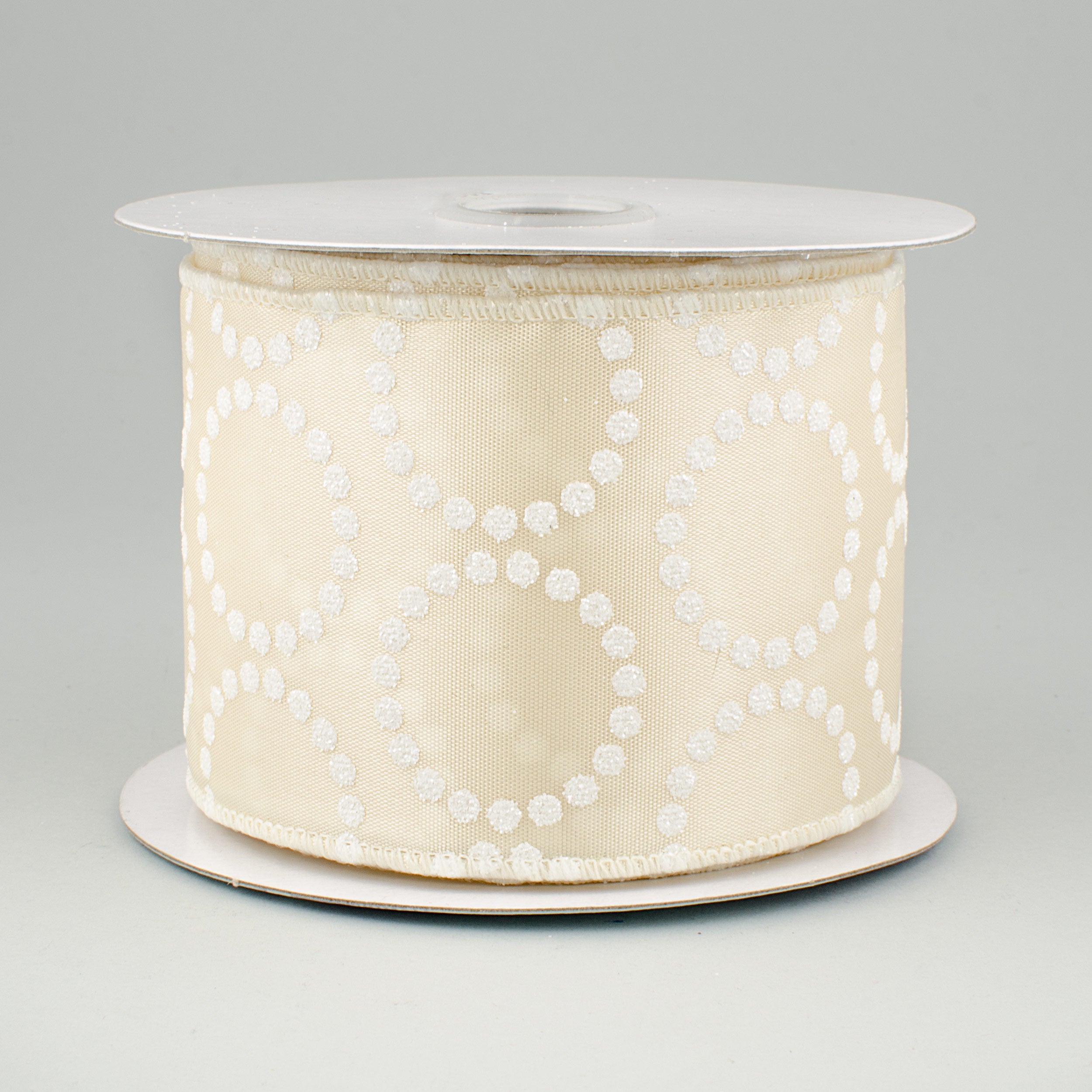 2.5" Pearl Bead Circle Ribbon: Ivory & White (10 Yards)