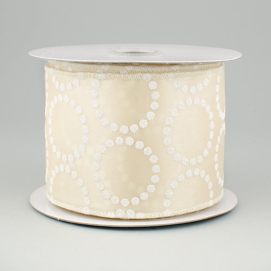 2.5" Pearl Bead Circle Ribbon: Ivory & White (10 Yards)
