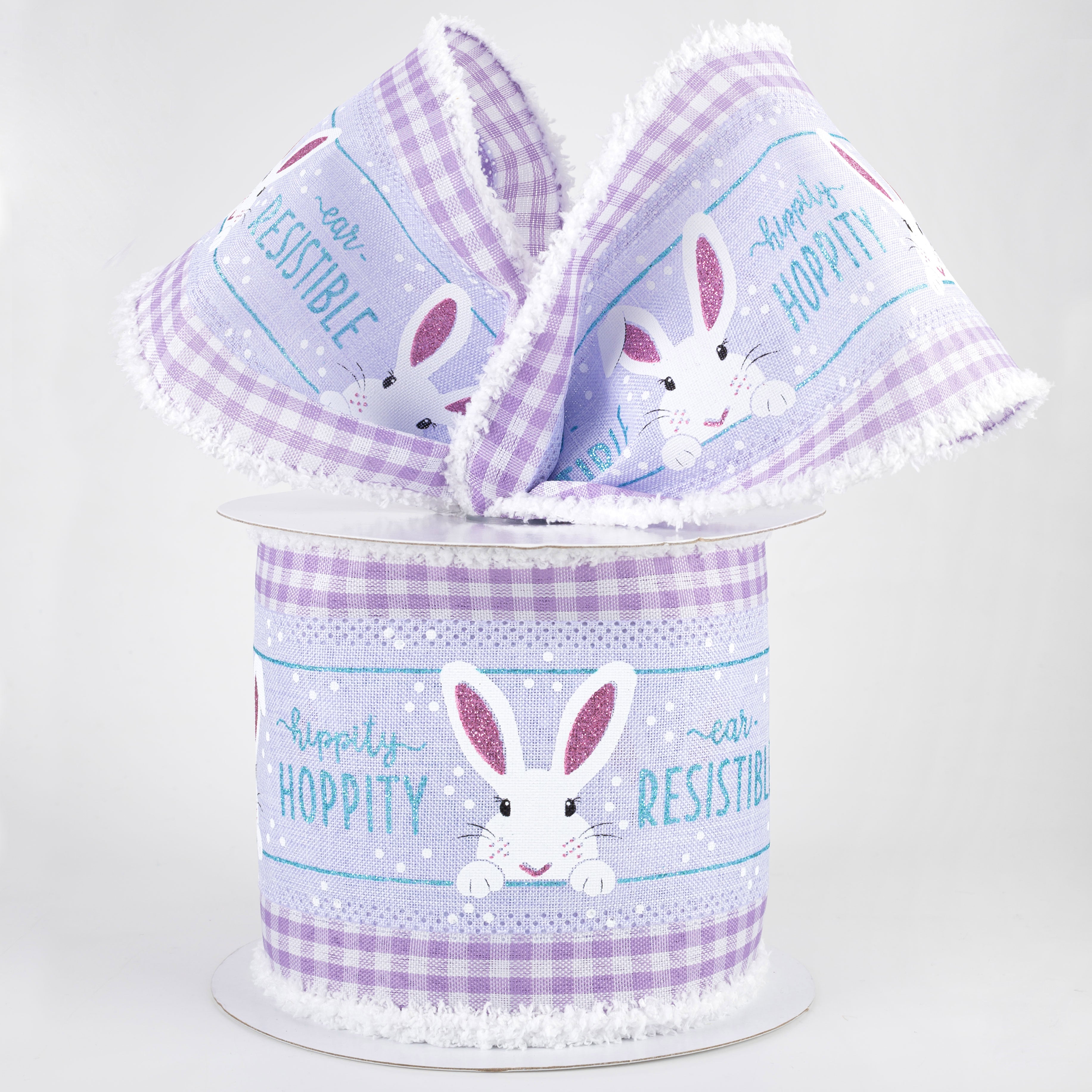 4" Peeking Bunny Check Fuzzy Edge Ribbon: Lavender (10 Yards) Lifestyle Photo