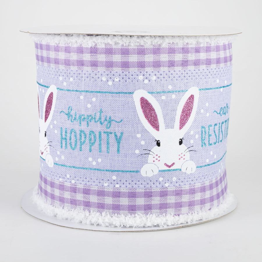4" Peeking Bunny Check Fuzzy Edge Ribbon: Lavender (10 Yards)