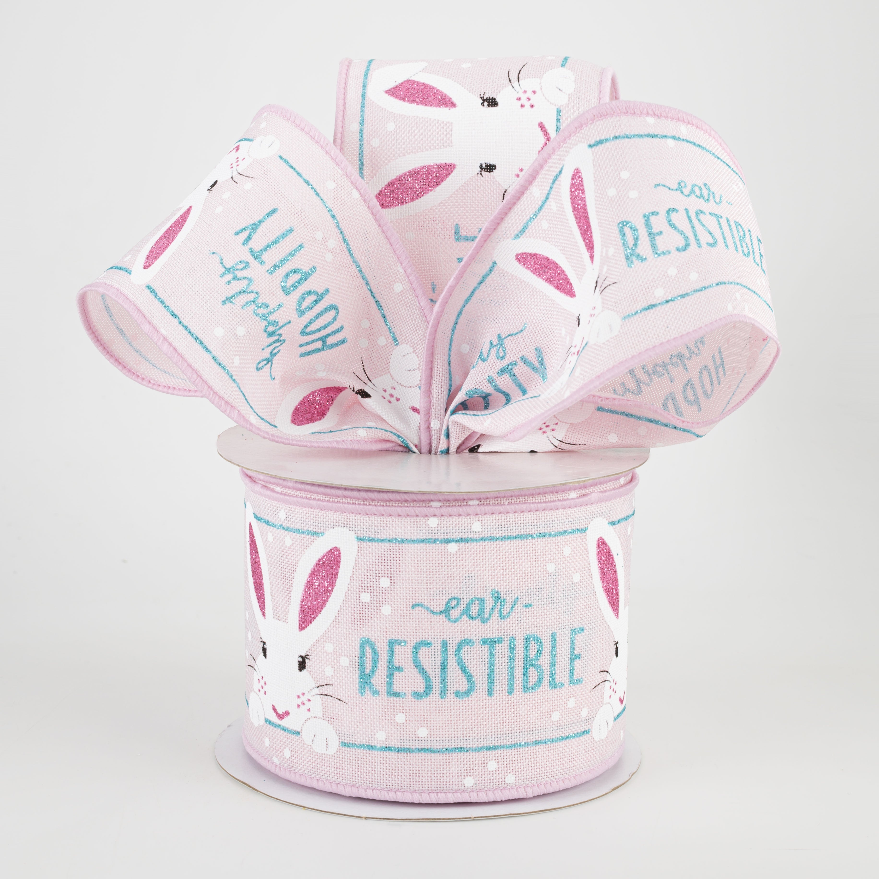 2.5" Peeking Bunny Ribbon: Powder Pink, Robbin's Egg Blue, Pink (10 Yards) Lifestyle Photo