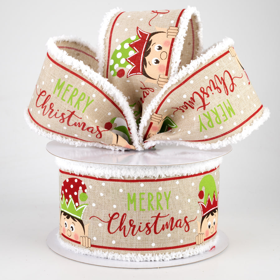 2.5" Peeking Elf Fuzzy Edge Ribbon: Light Natural (10 Yards) Lifestyle Photo