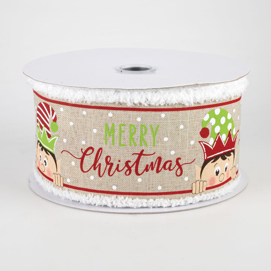 2.5" Peeking Elf Fuzzy Edge Ribbon: Light Natural (10 Yards)