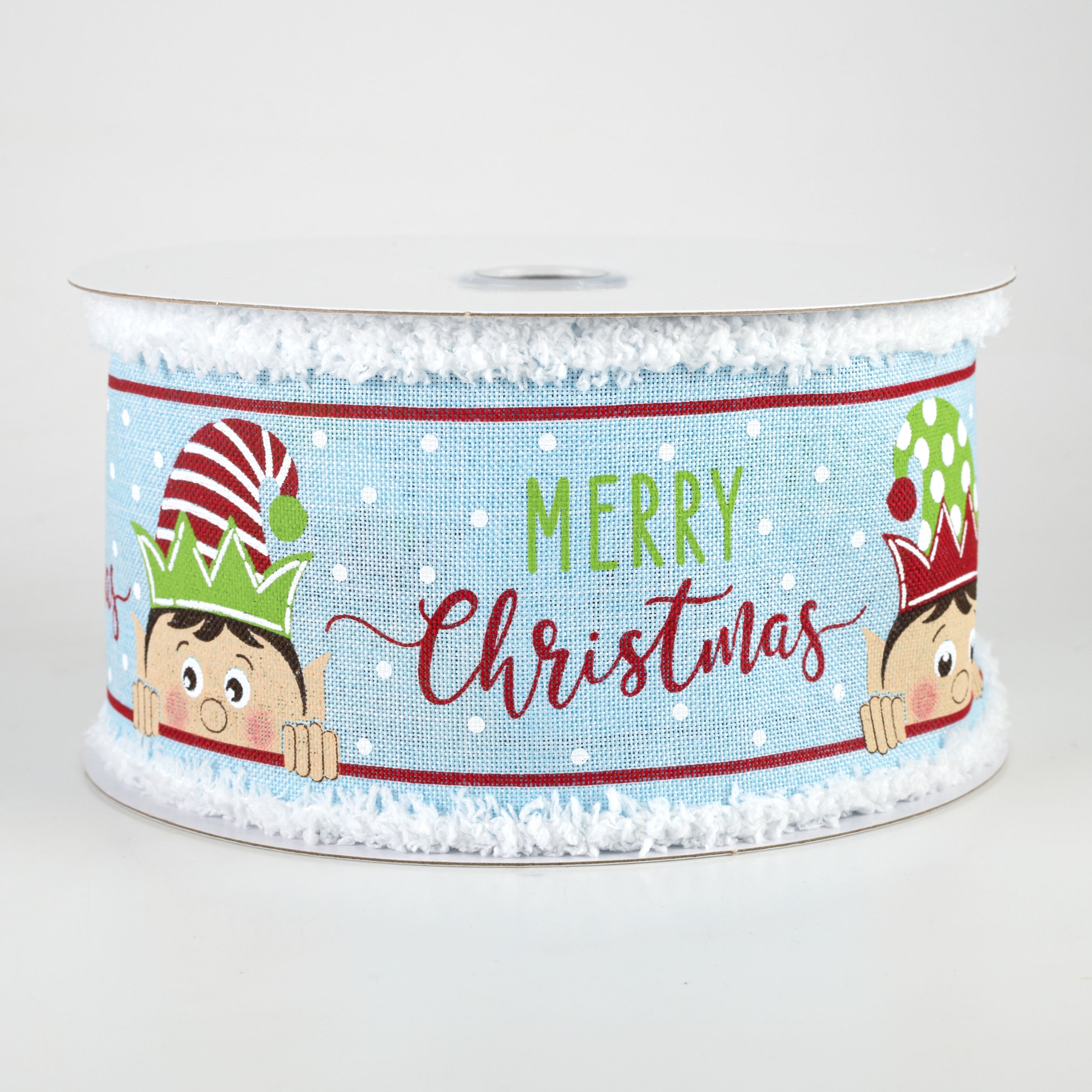2.5" Peeking Elf Fuzzy Edge Ribbon: Pale Blue (10 Yards)